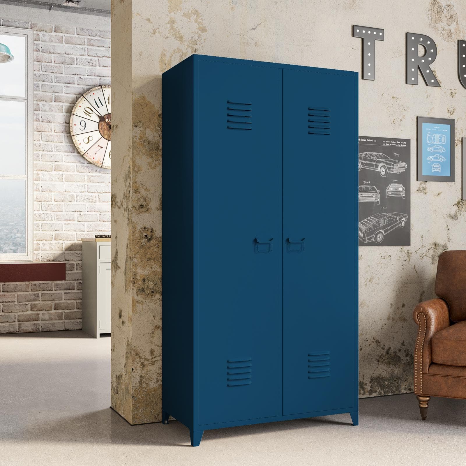 Armadio 90x180h cm in acciaio verniciato blu petrolio con 2 ante - Easton