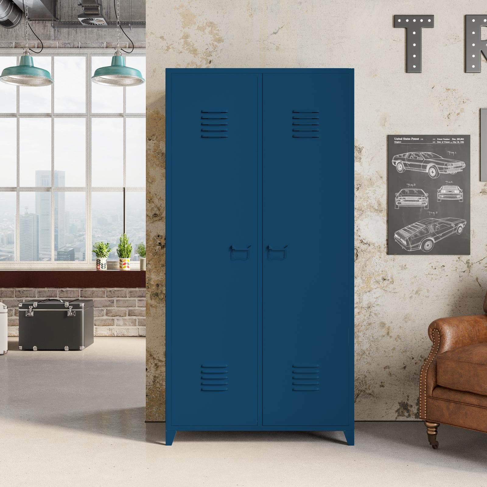 Armadio 90x180h cm in acciaio verniciato blu petrolio con 2 ante - Easton