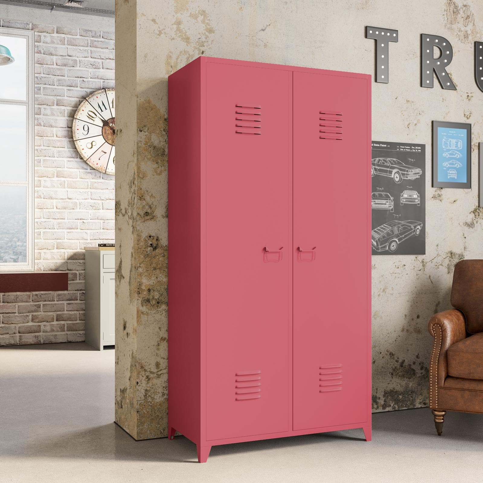 Armadio 90x180h cm in acciaio verniciato rosa con 2 ante - Easton