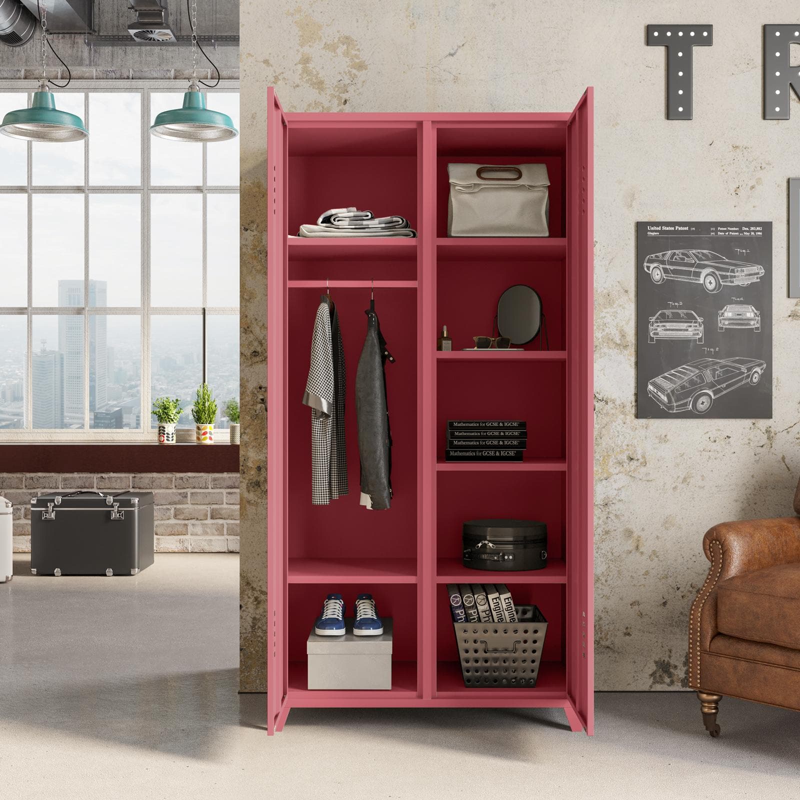 Armadio 90x180h cm in acciaio verniciato rosa con 2 ante - Easton