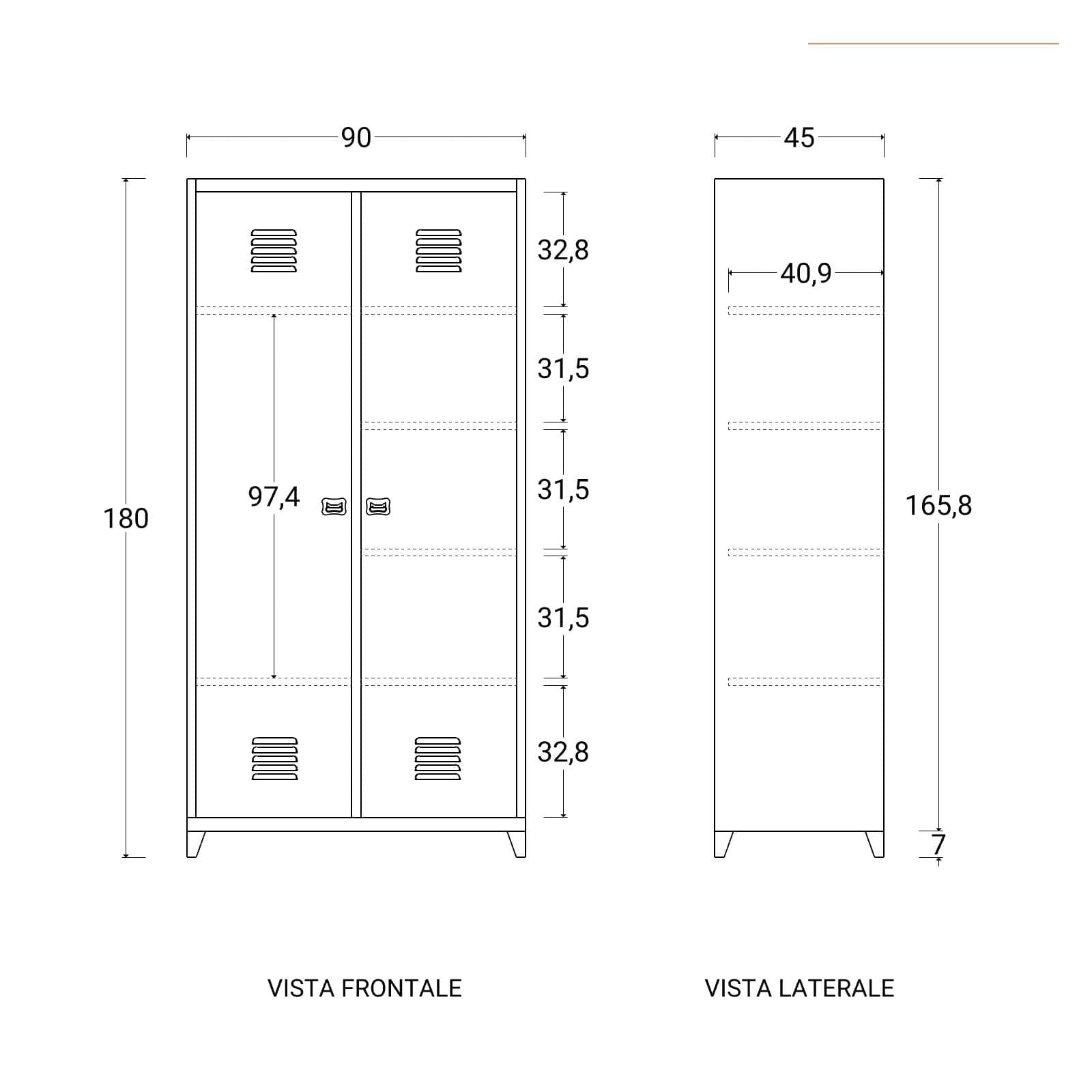 Armadio 90x180h cm in acciaio verniciato rosa con 2 ante - Easton