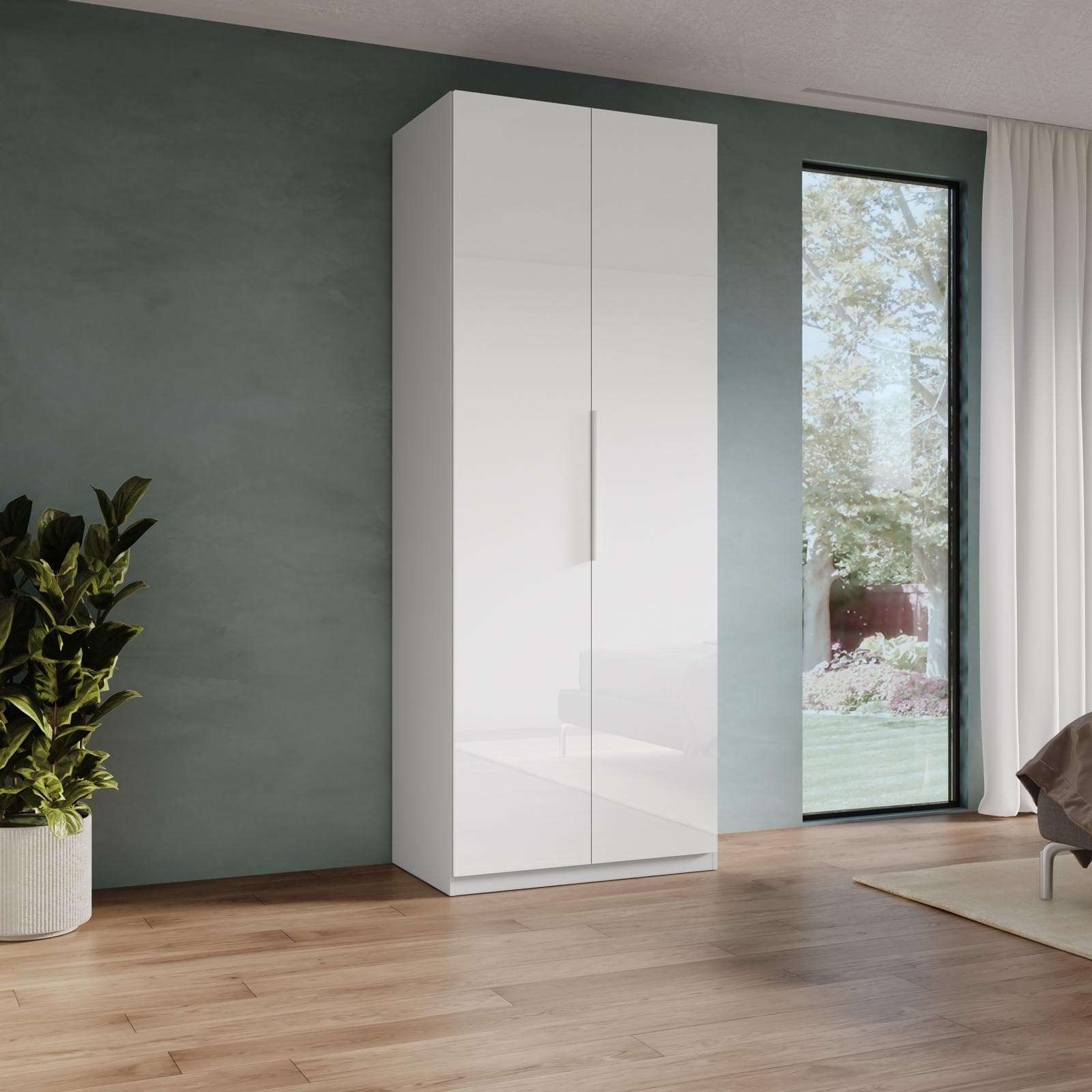 Armadio battente 92x240h cm 2 ante reversibili con soft close bianco lucido - Cindy