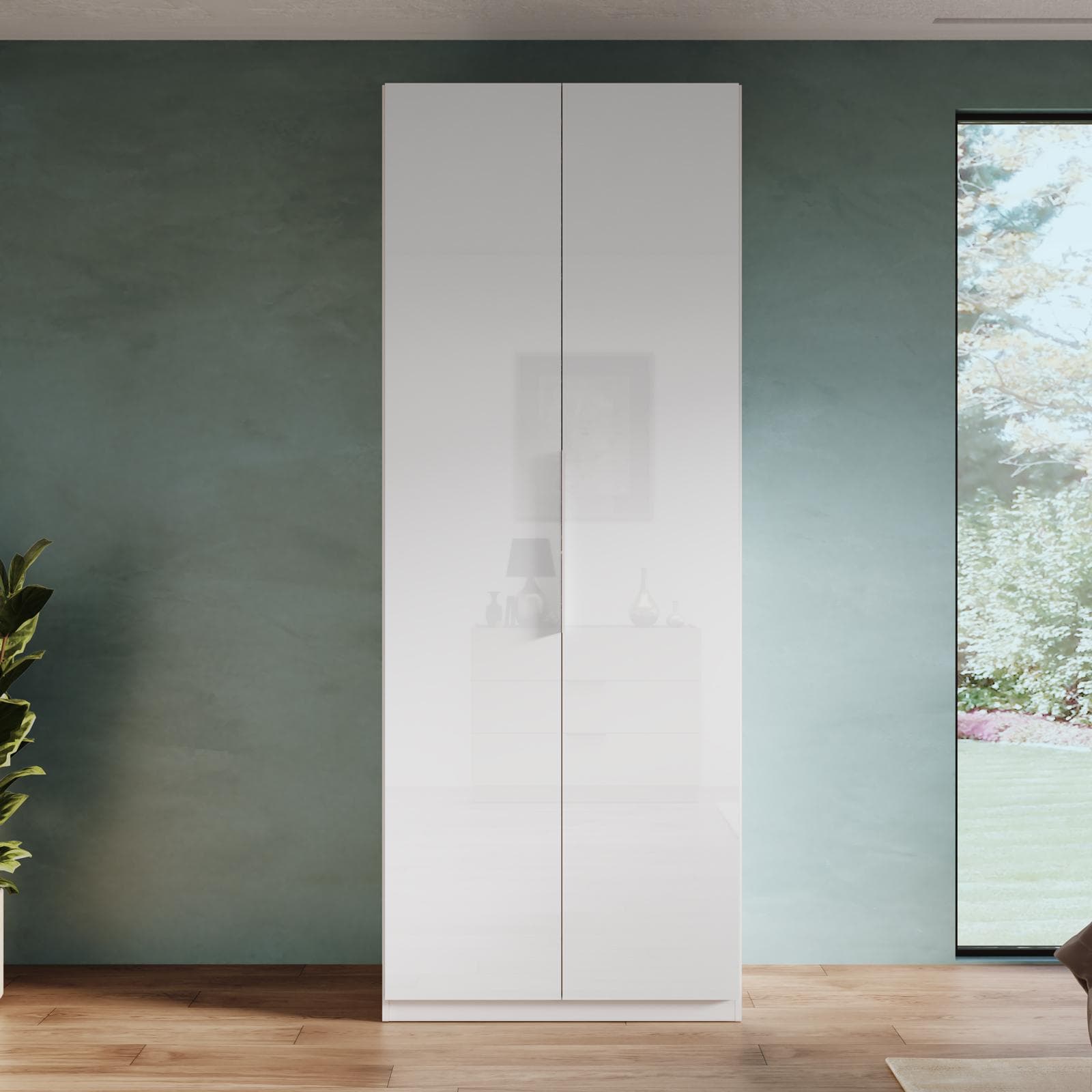 Armadio battente 92x240h cm 2 ante reversibili con soft close bianco lucido - Cindy