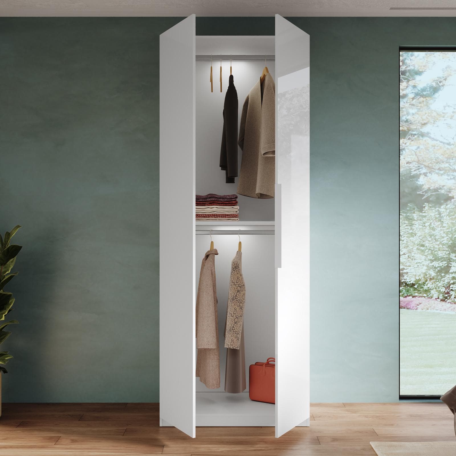 Armadio battente 92x240h cm 2 ante reversibili con soft close bianco lucido - Cindy