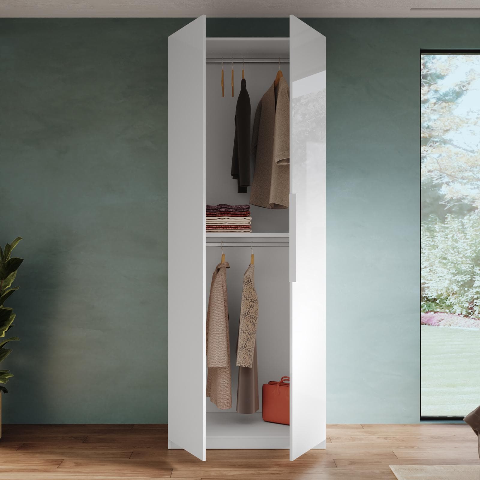 Armadio battente 92x240h cm 2 ante reversibili con soft close bianco lucido - Cindy