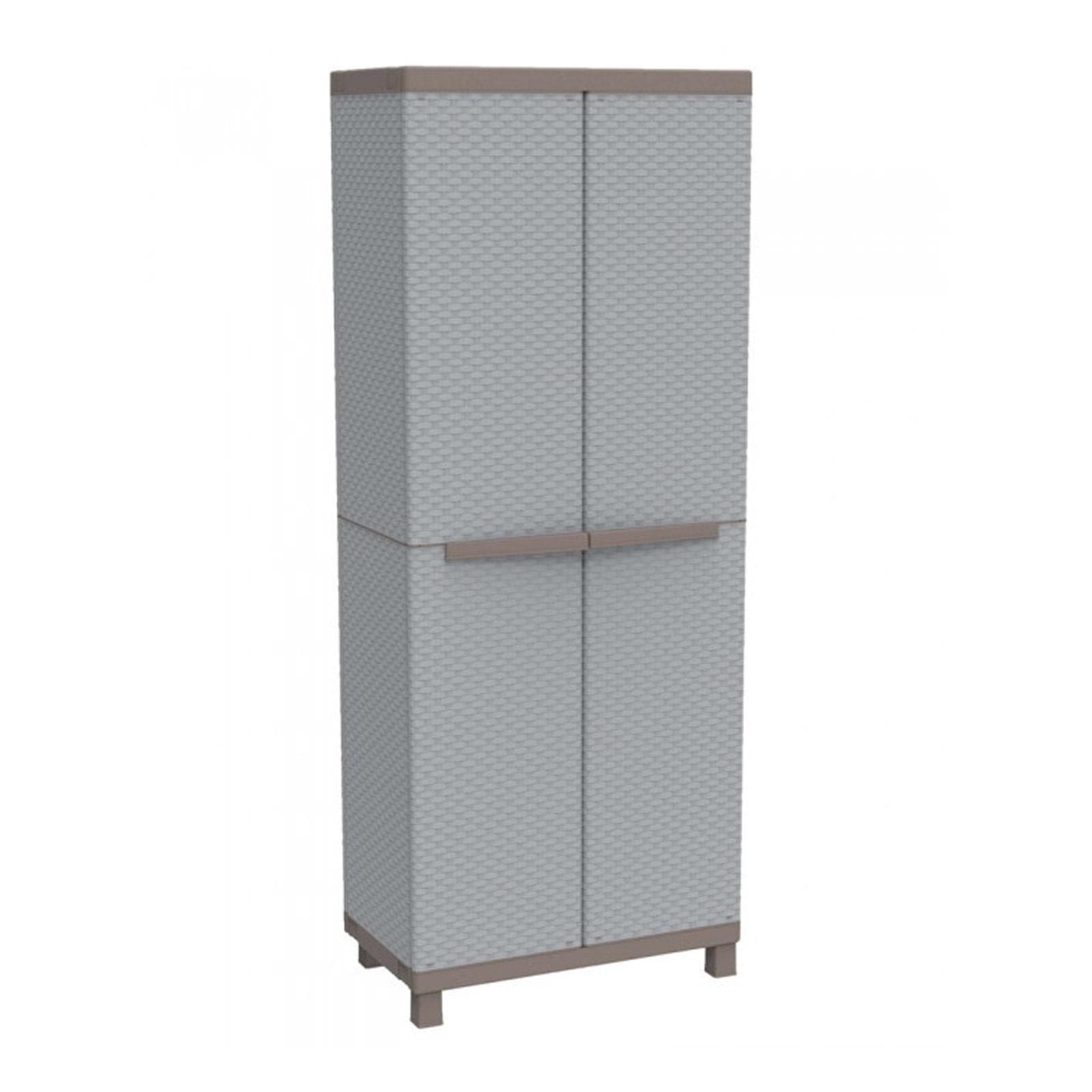 Armadio 68x170h cm per giardino effetto rattan con doppia anta porta scope con 3 ripiani