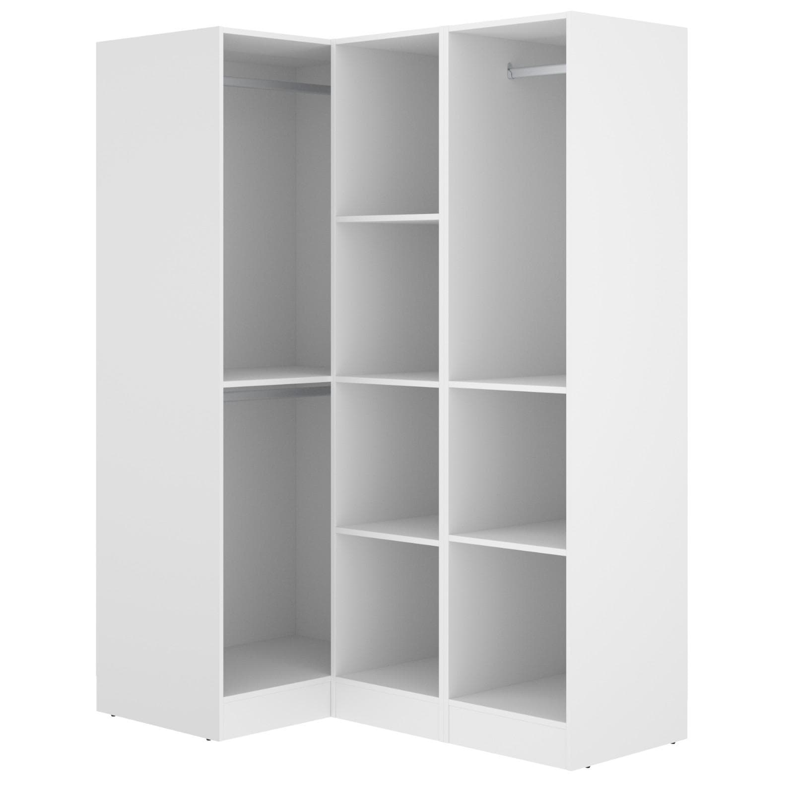 Armadio angolare 133x184 h cm con barra appendiabiti e vani in legno bianco - Axel