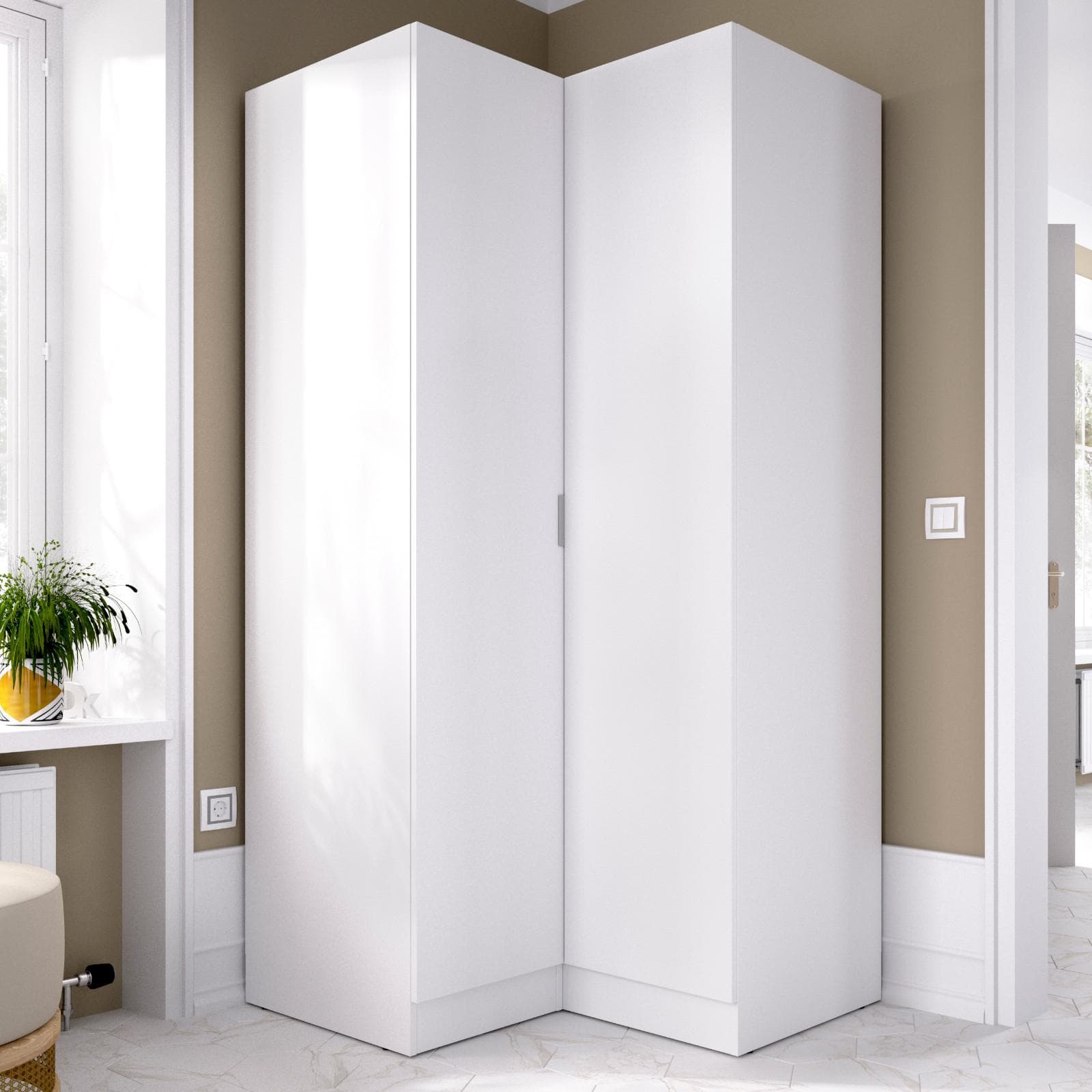 Armadio angolare 93x184 h cm reversibile con vani e ante in legno bianco - Axel