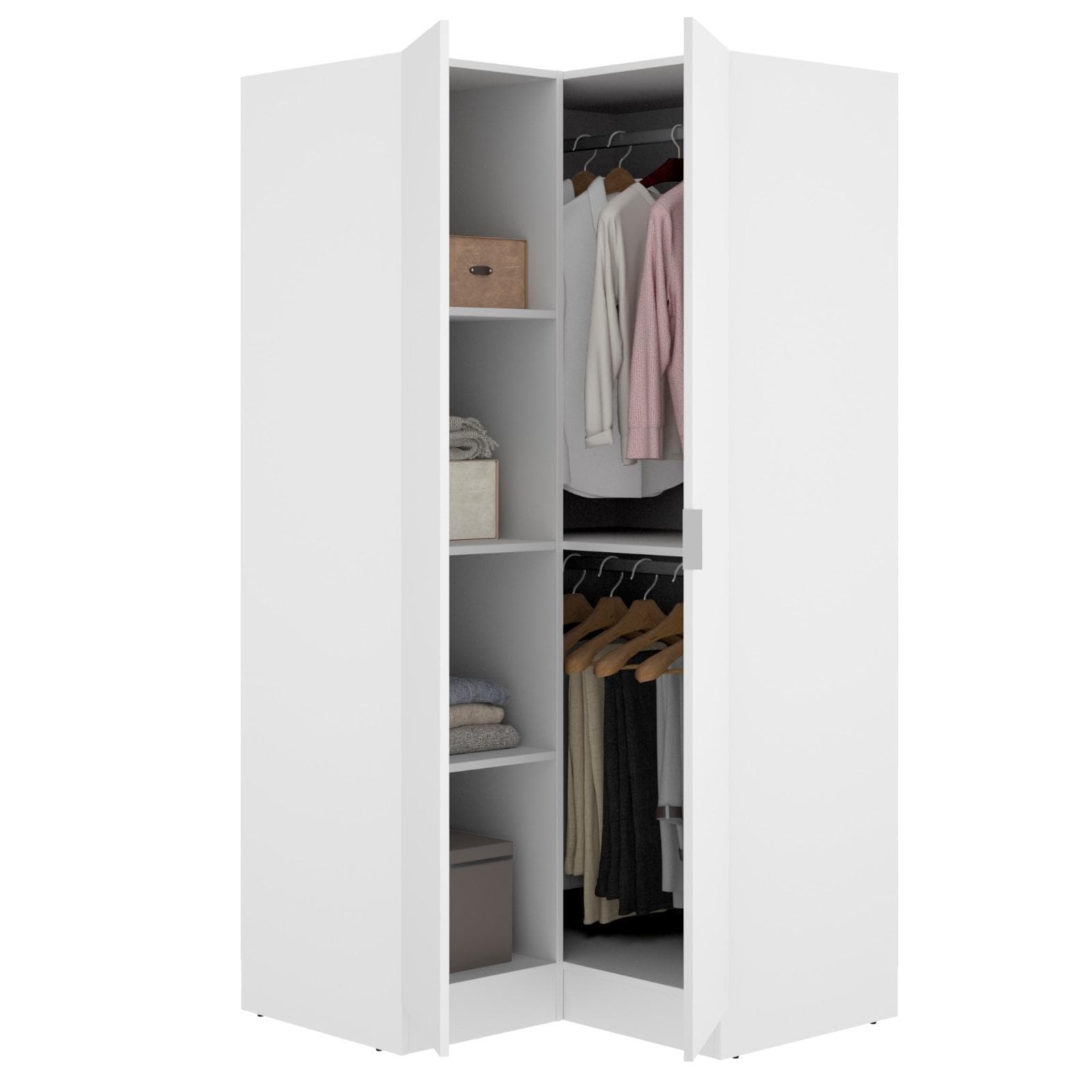 Armadio angolare 93x184 h cm reversibile con vani e ante in legno bianco - Axel