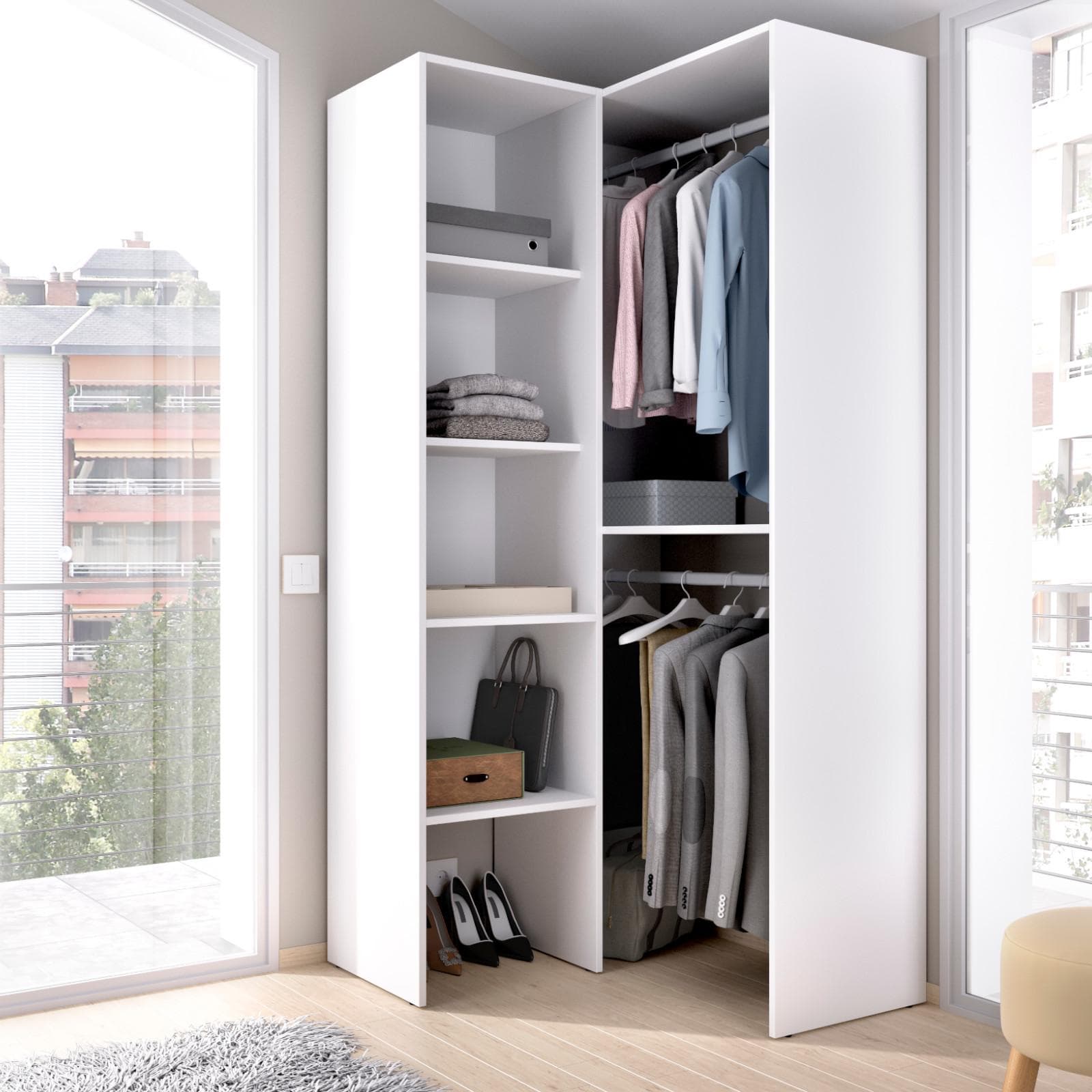 Armadio angolare 80x185 h cm in legno bianco con vani a giorno - Bernac