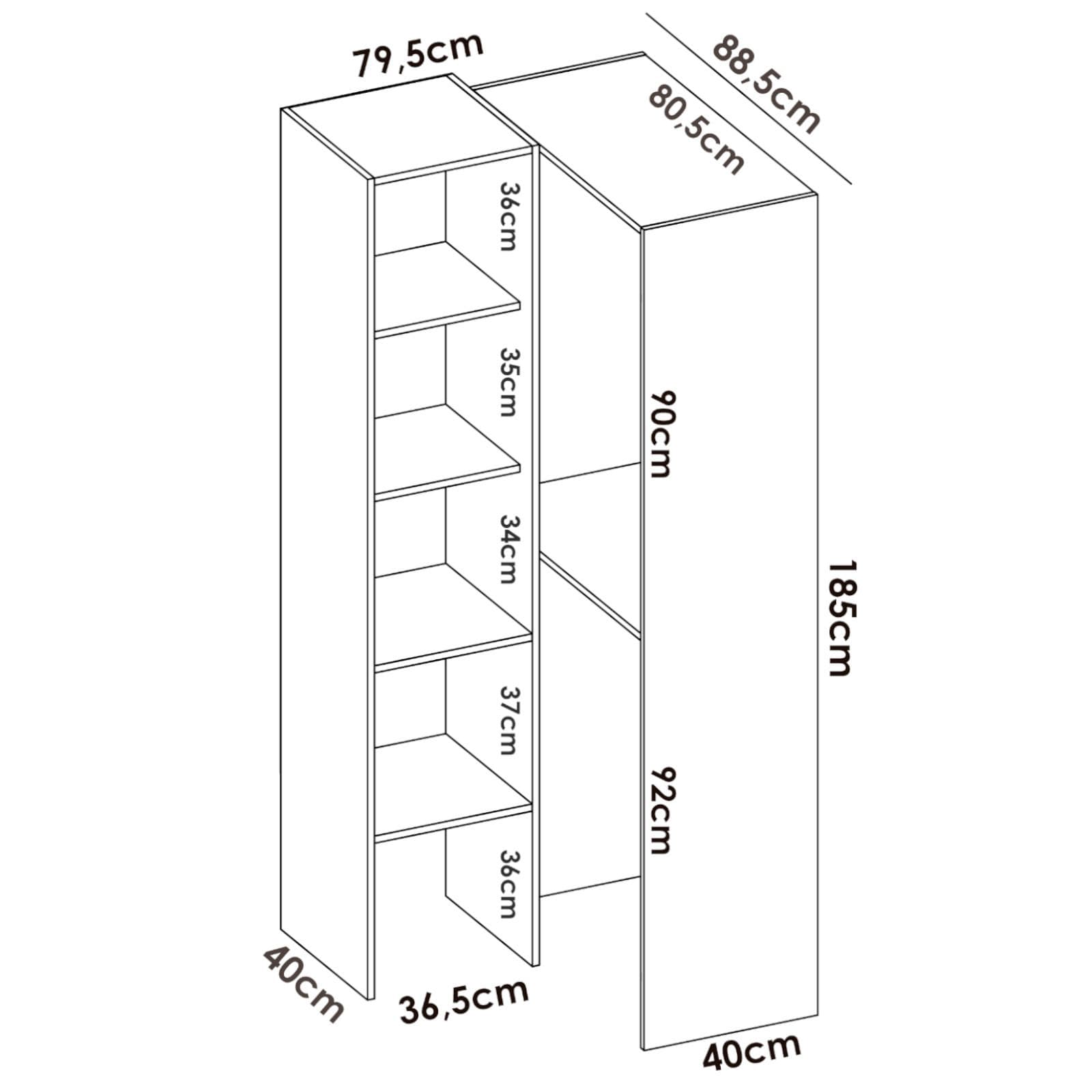 Armadio angolare 80x185 h cm in legno bianco con vani a giorno - Bernac
