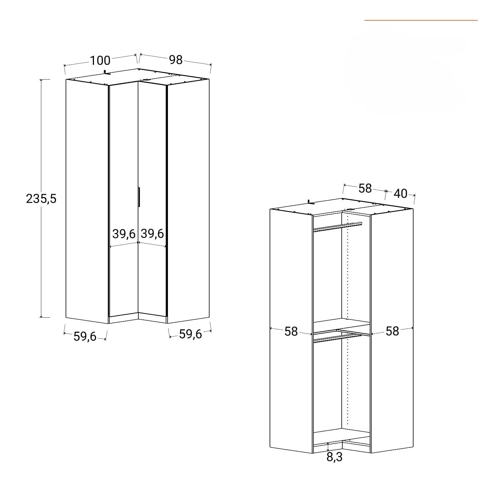 Armadio angolare battente 100x236h cm bianco - Ventur