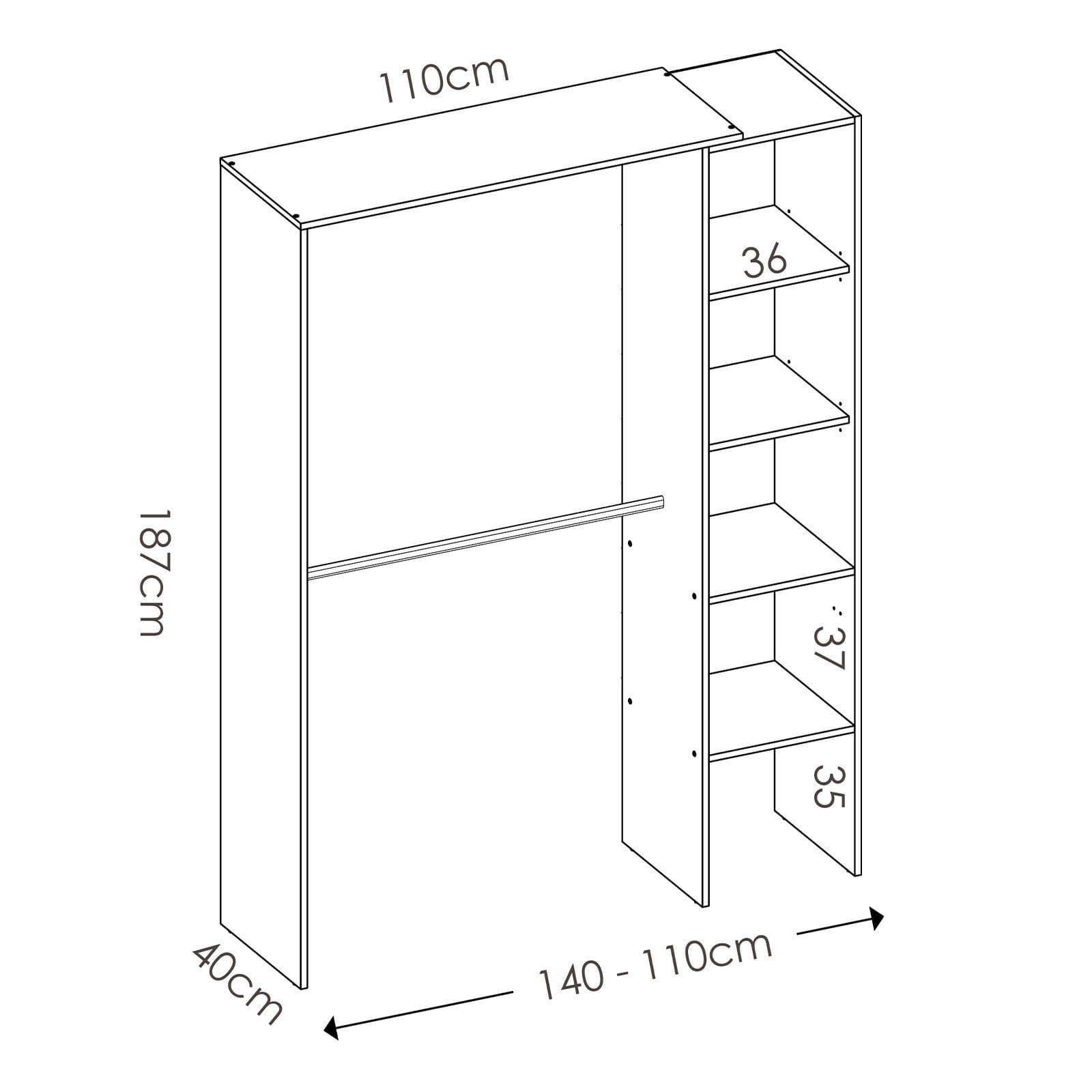 Armadio regolabile 140-110x187 h cm in legno bianco - Bernac