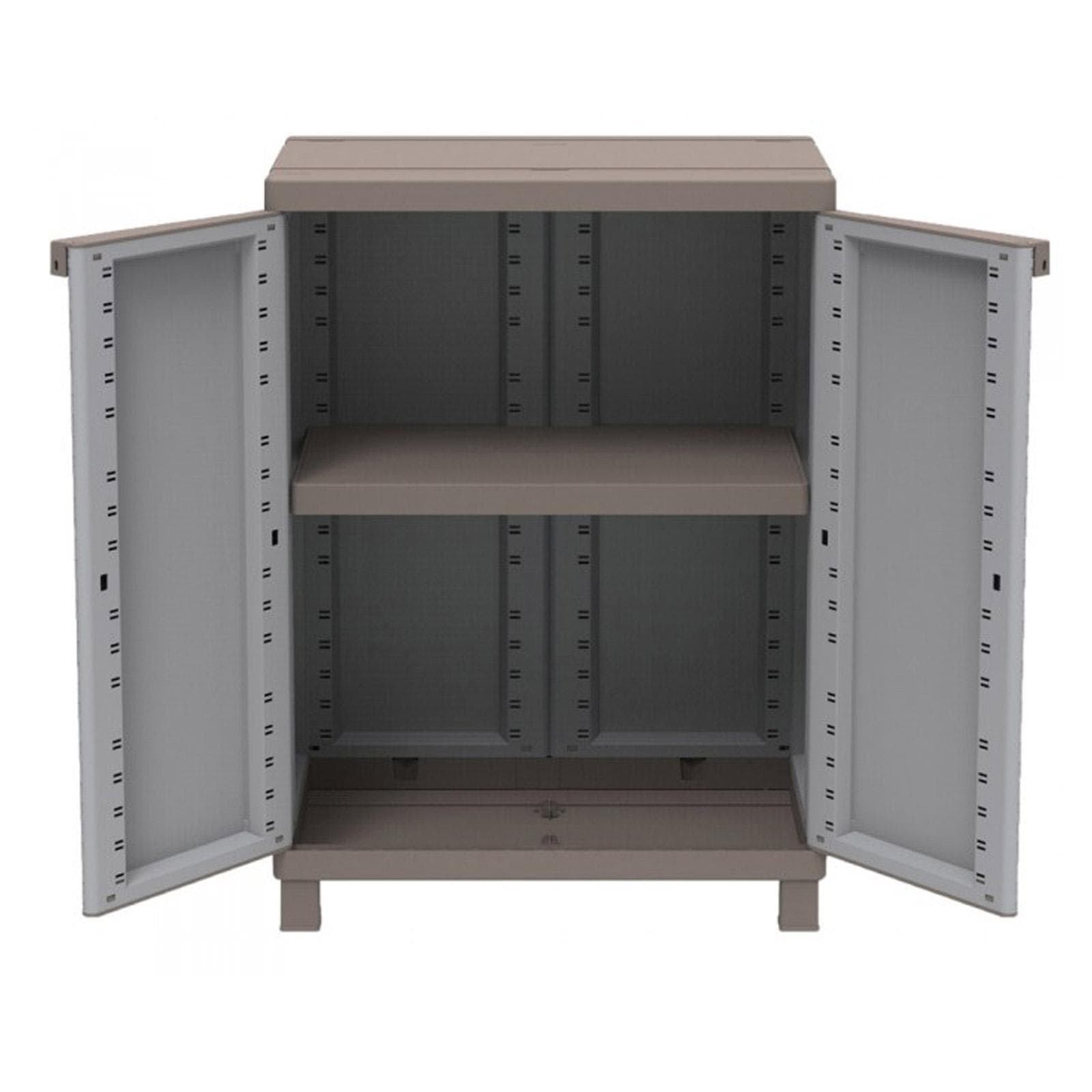 Armadietto 68x92h cm per giardino effetto rattan con doppia anta e un ripiano