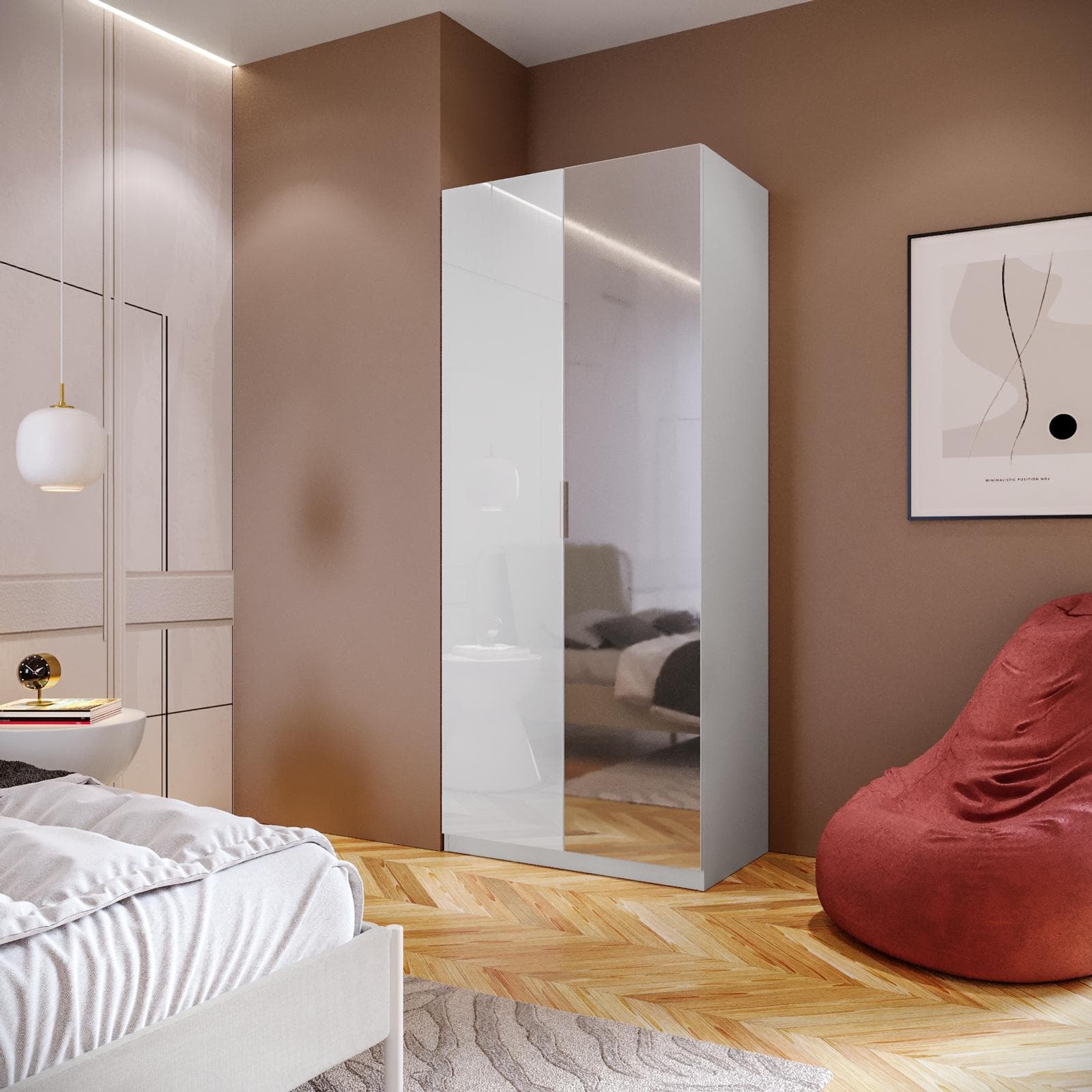 VENTUR ARMADIO BATTENTE 100X58X236 CM BIANCO OPACO + 1AN BIANCO LUCIDO + 1AN SPECCHIO