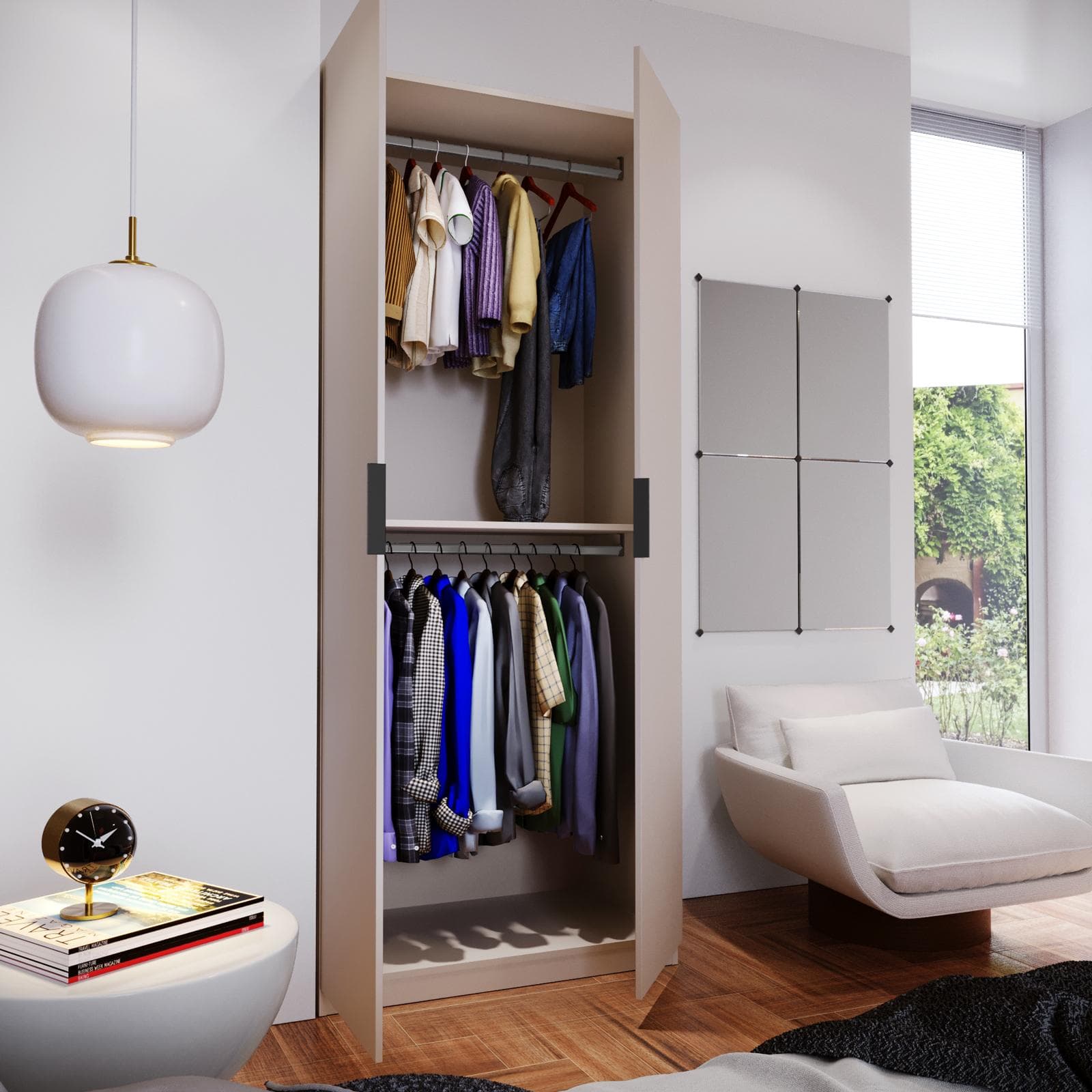 Armadio battente 100x236h cm cashmere con 2 ante reversibili cashmere - Ventur