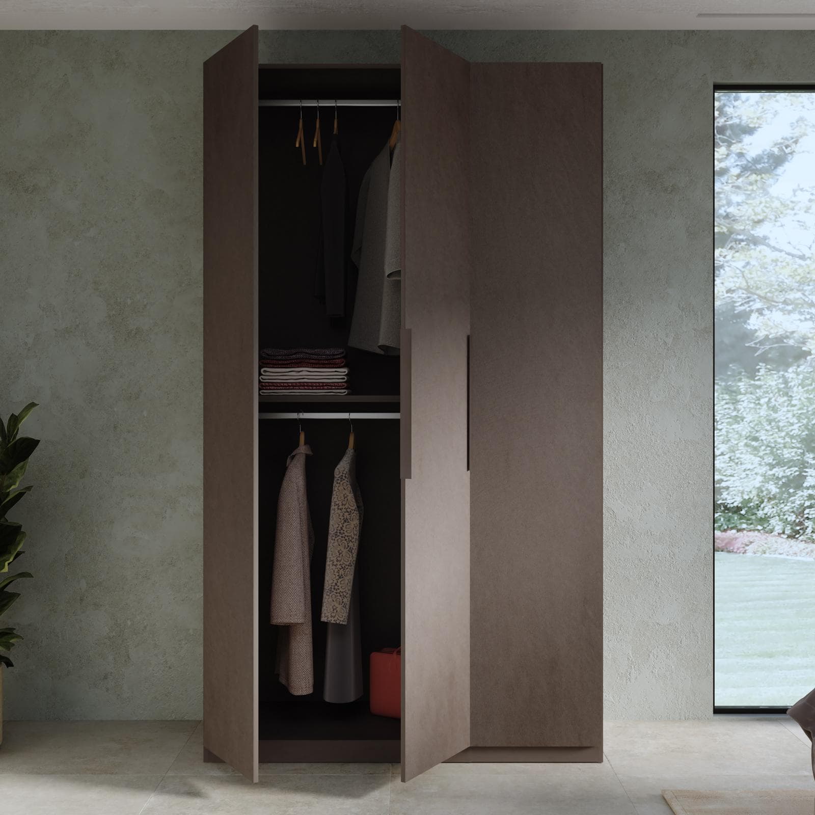 Armadio battente 137x240h cm 3 ante reversibili con soft close bronzo - Codey