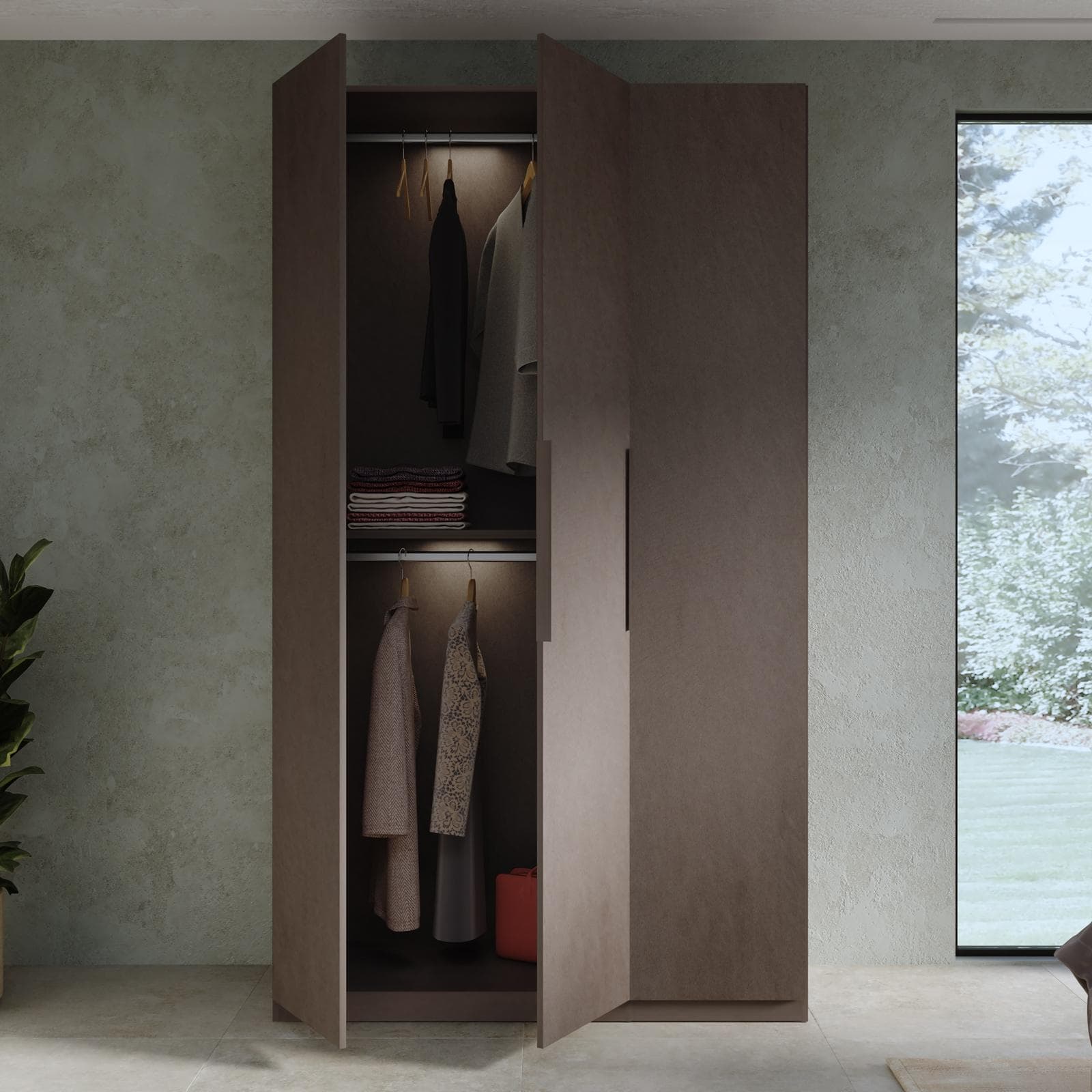 Armadio battente 137x240h cm 3 ante reversibili con soft close bronzo - Codey