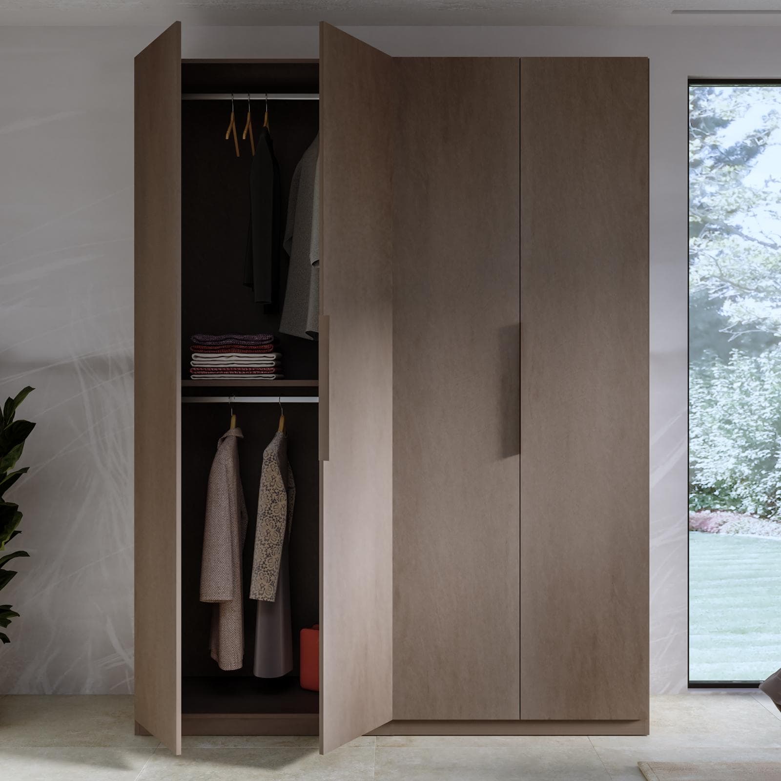 Armadio battente 183x240h cm 4 ante reversibili con soft close bronzo - Codey