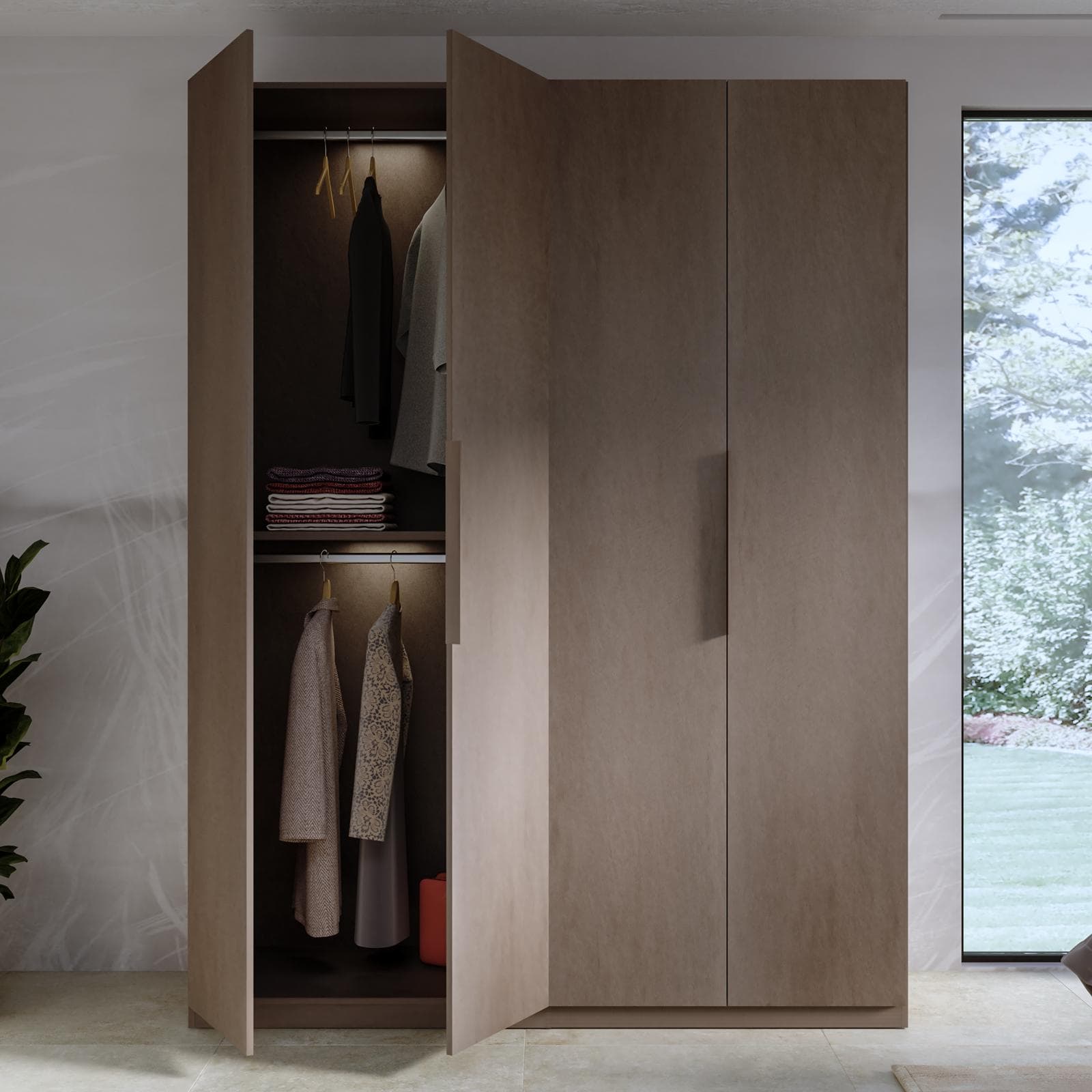 Armadio battente 183x240h cm 4 ante reversibili con soft close bronzo - Codey