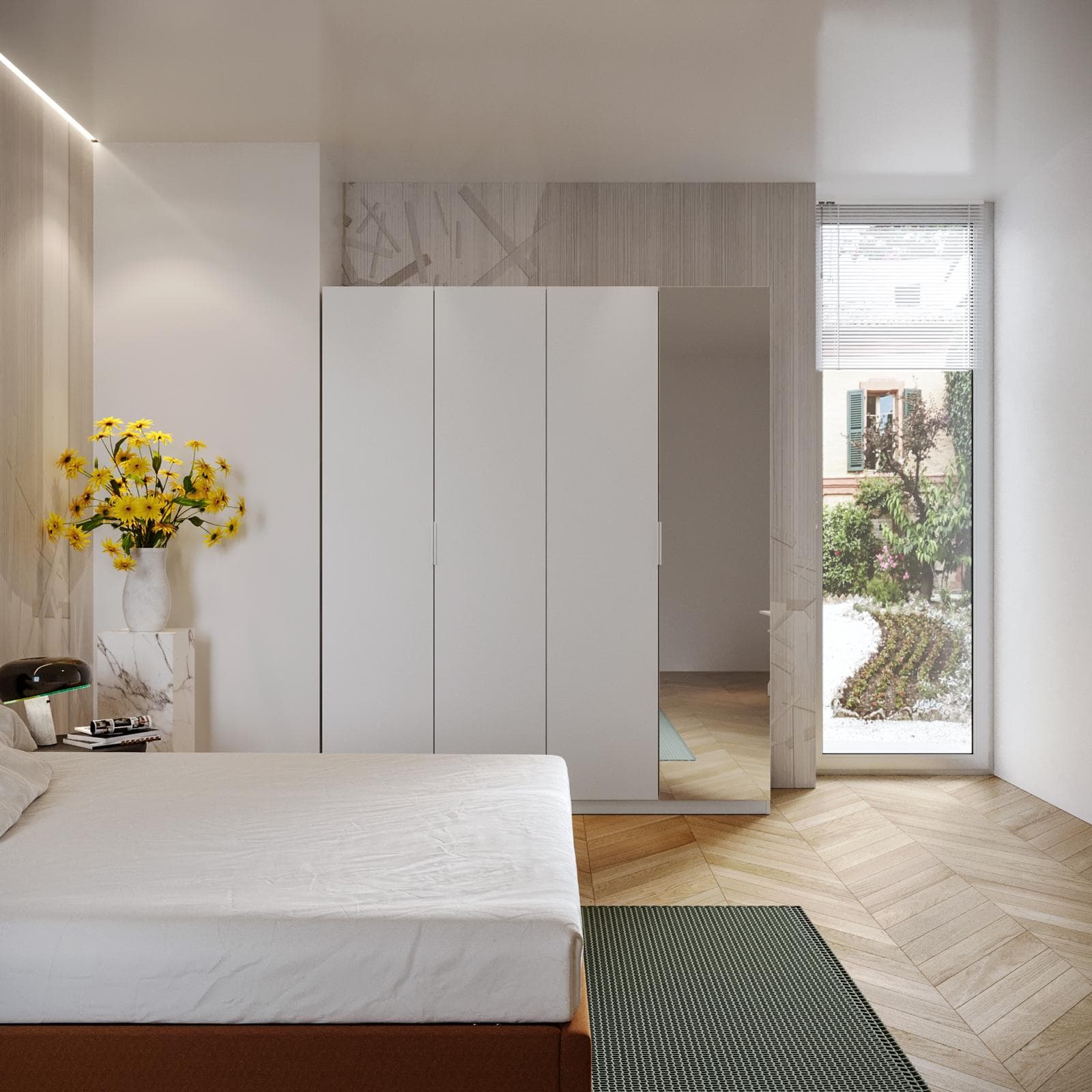 Armadio battente 200x236h cm bianco con 4 ante reversibili bianco e specchio - Ventur