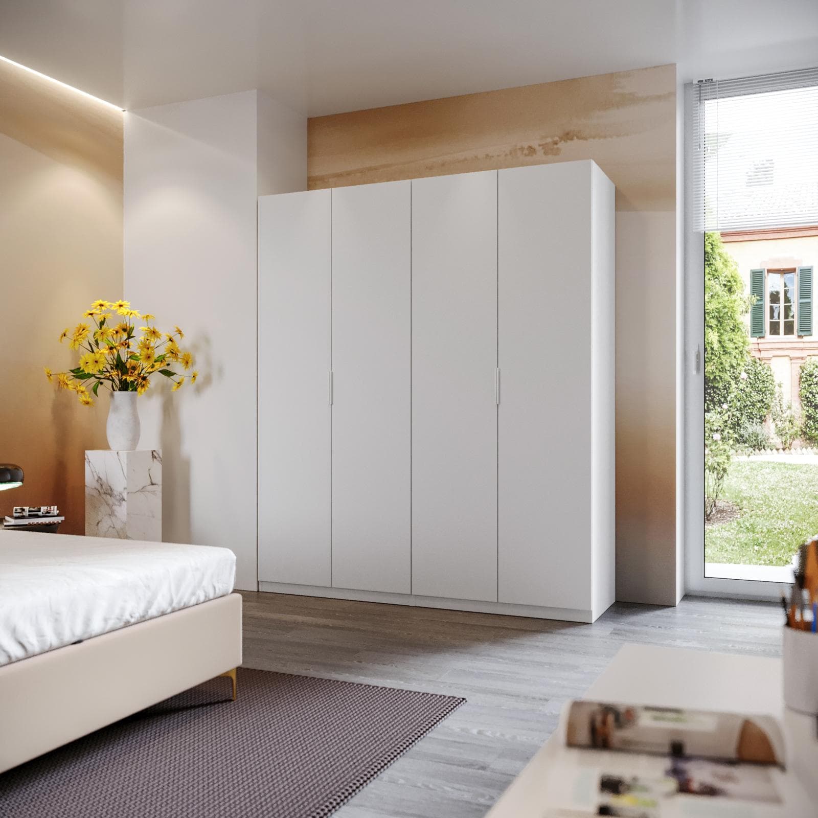 Armadio battente 200x236h cm bianco con 4 ante reversibili bianco - Ventur