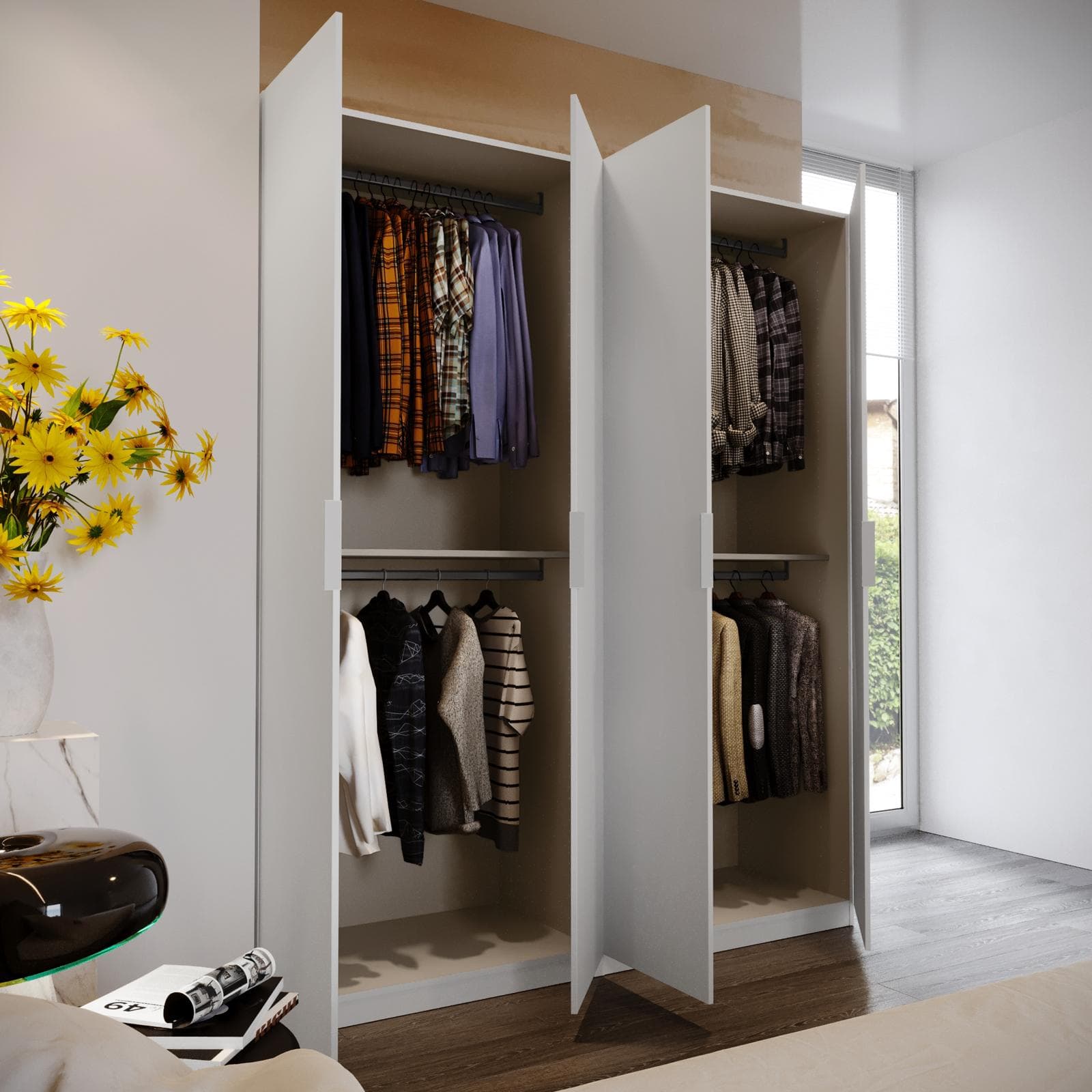 Armadio battente 200x236h cm bianco con 4 ante reversibili bianco - Ventur