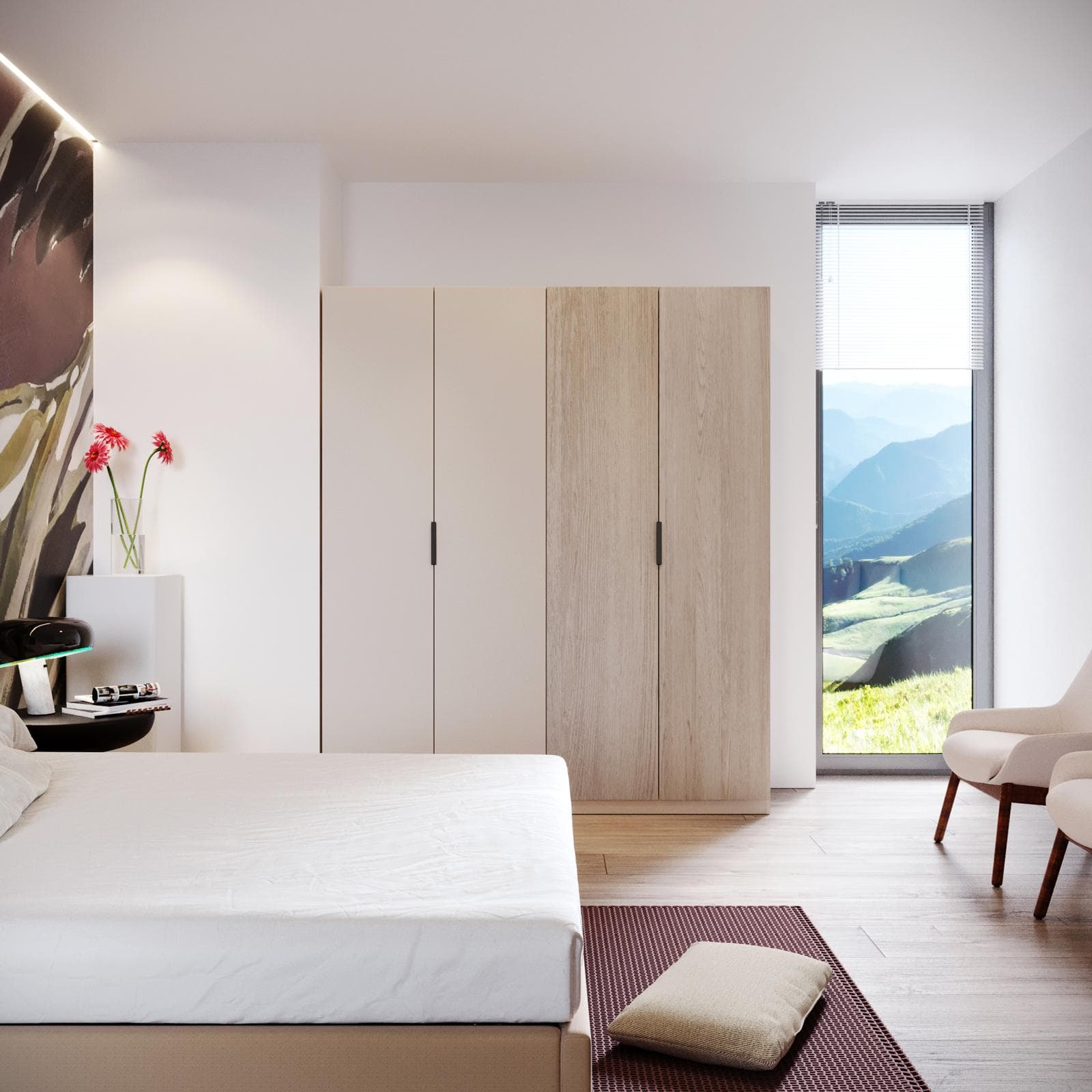 Armadio battente 200x236h cm cashmere con 4 ante reversibili cashmere e rovere gessato - Ventur