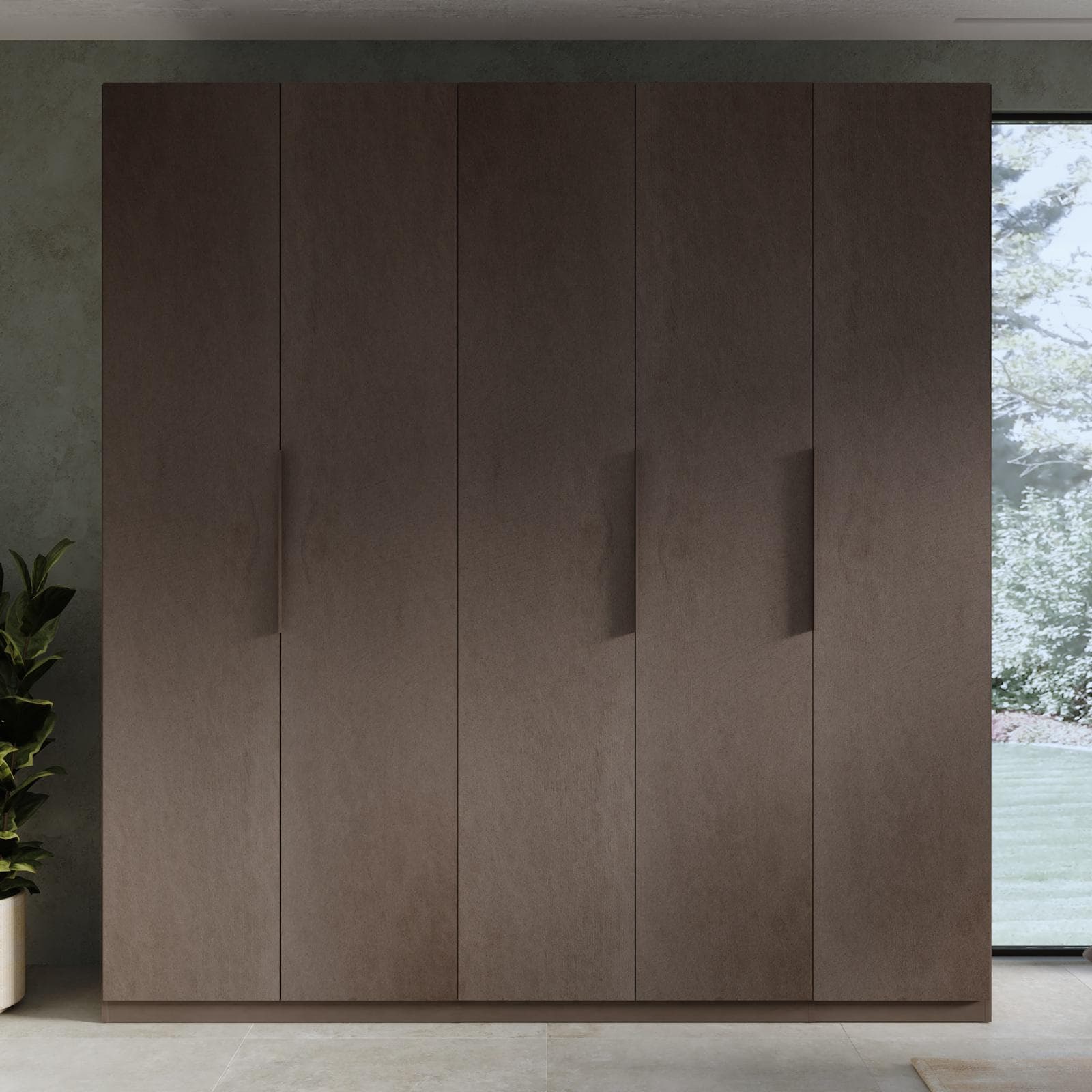 Armadio battente 228x240h cm 5 ante reversibili con soft close bronzo - Codey