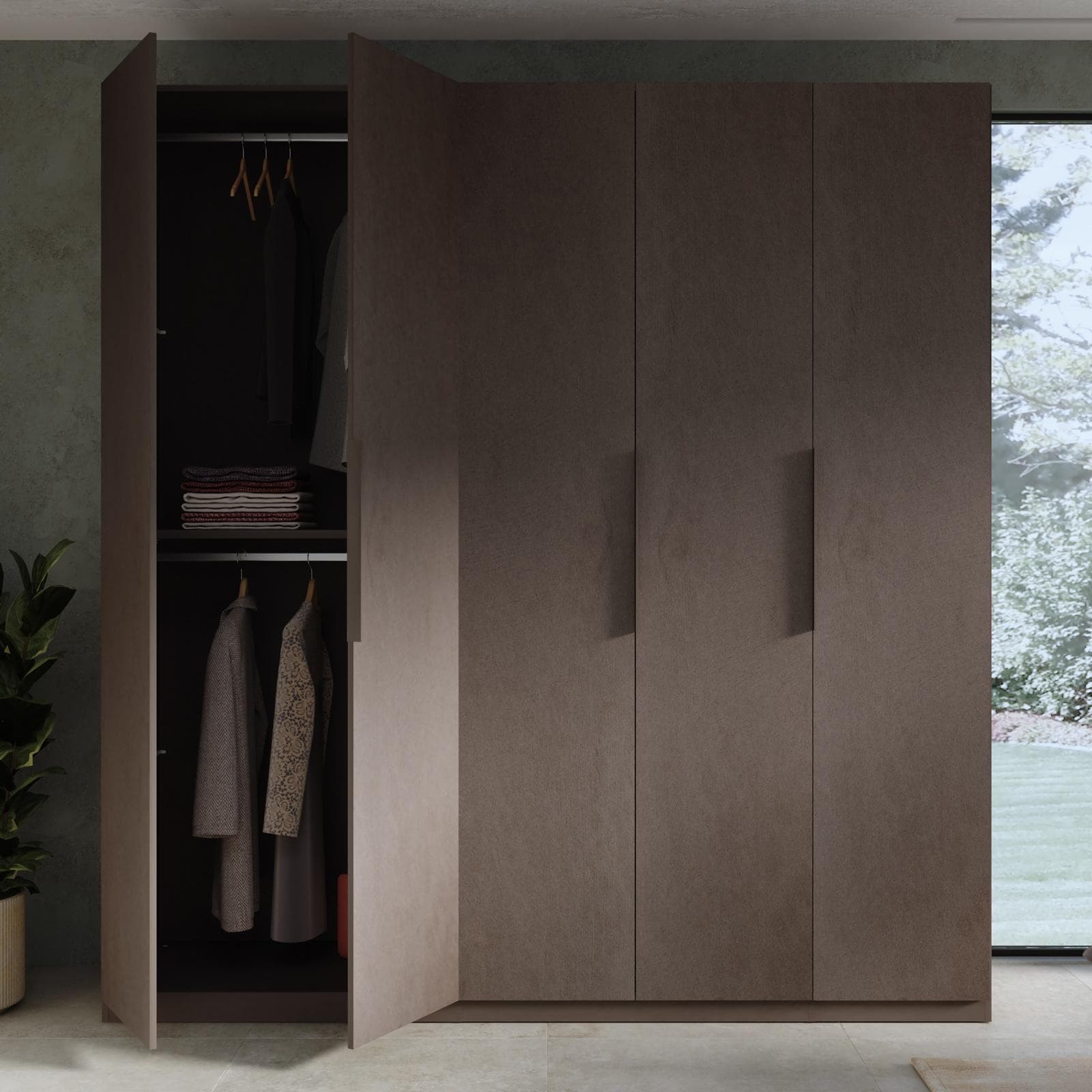 Armadio battente 228x240h cm 5 ante reversibili con soft close bronzo - Codey