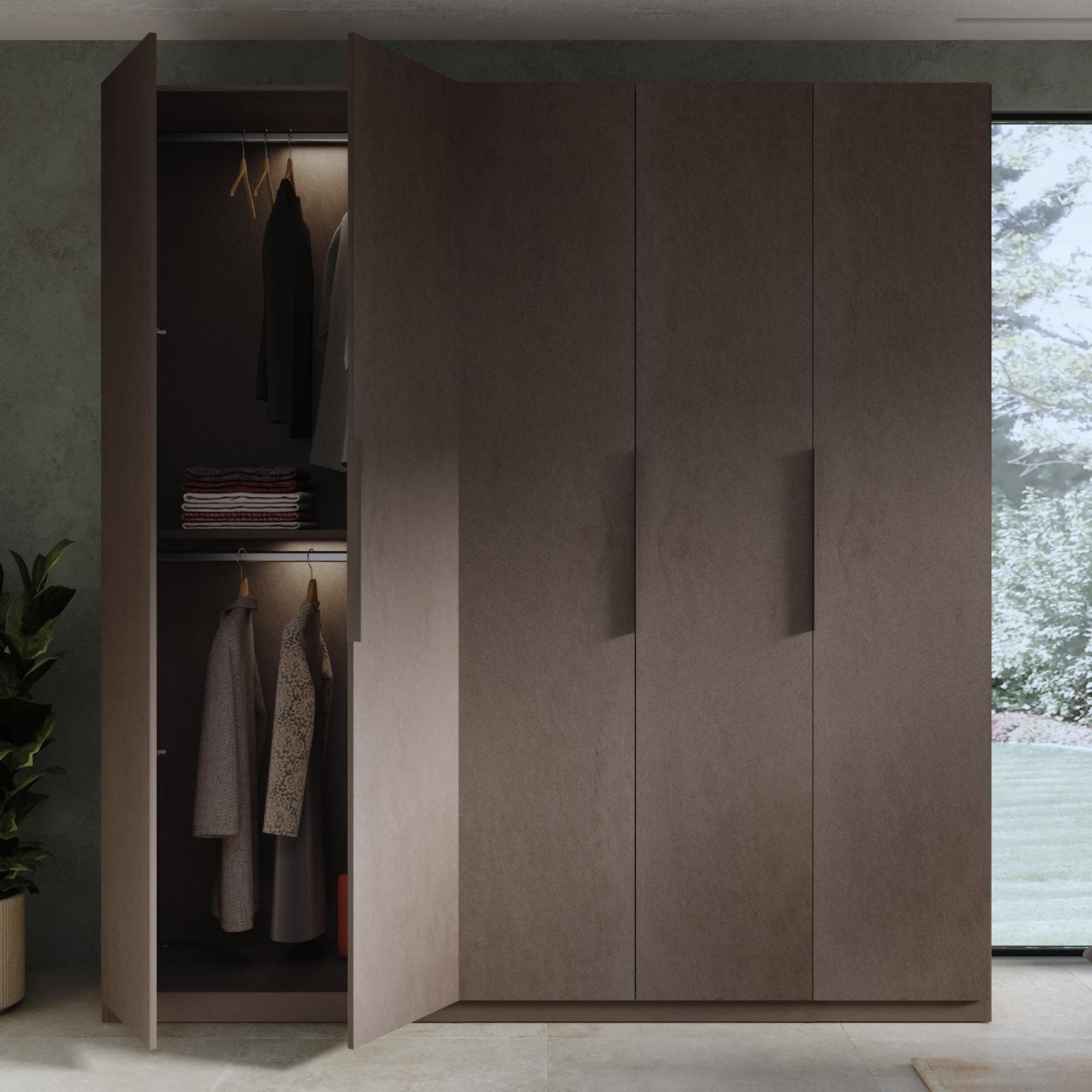 Armadio battente 228x240h cm 5 ante reversibili con soft close bronzo - Codey