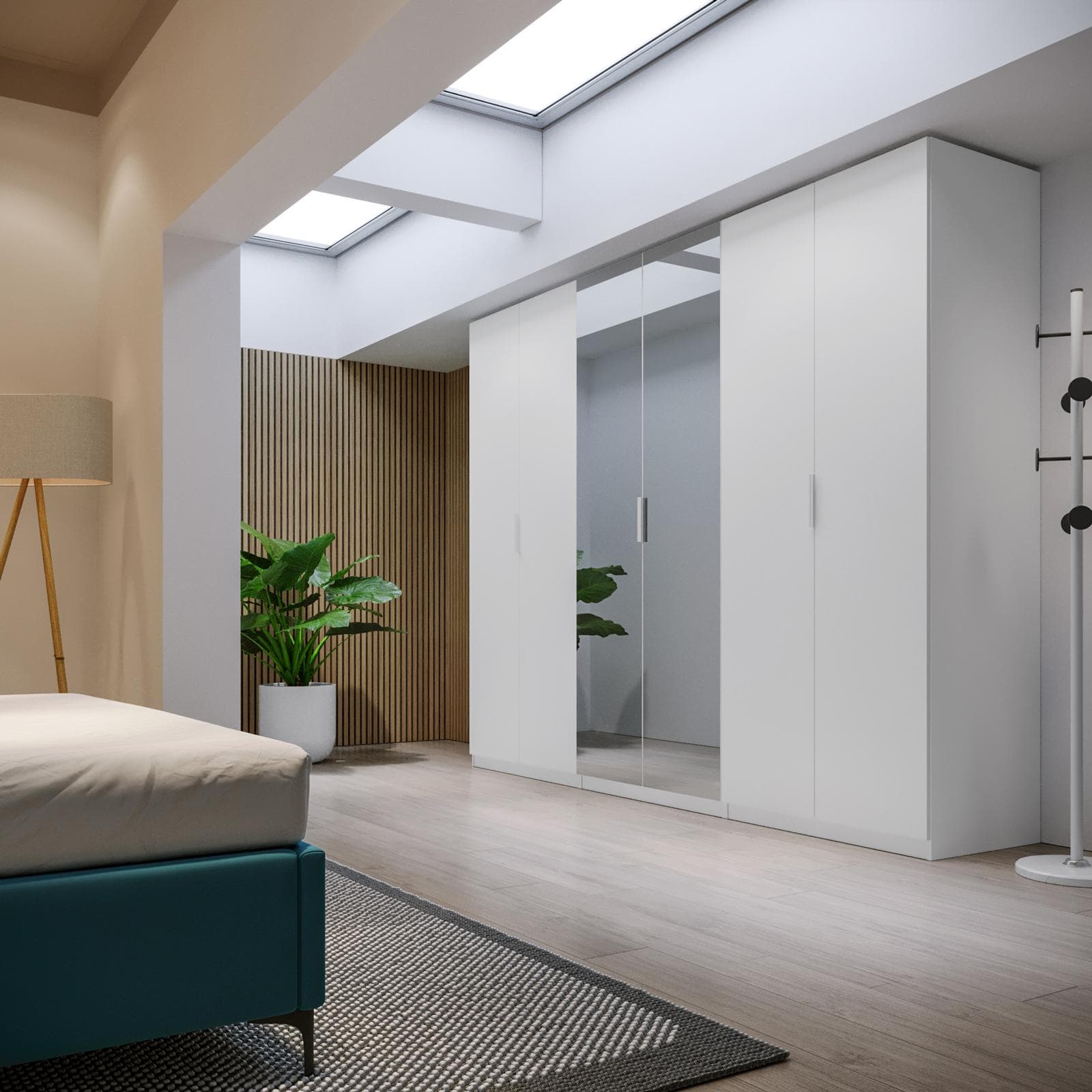 Armadio battente 300x236h cm bianco con 6 ante reversibili bianco e specchio - Ventur