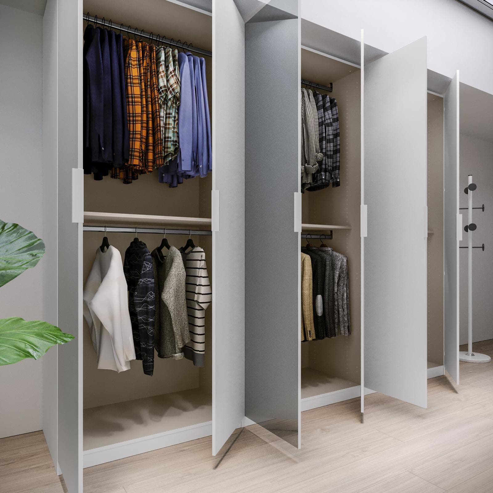 Armadio battente 300x236h cm bianco con 6 ante reversibili bianco e specchio - Ventur