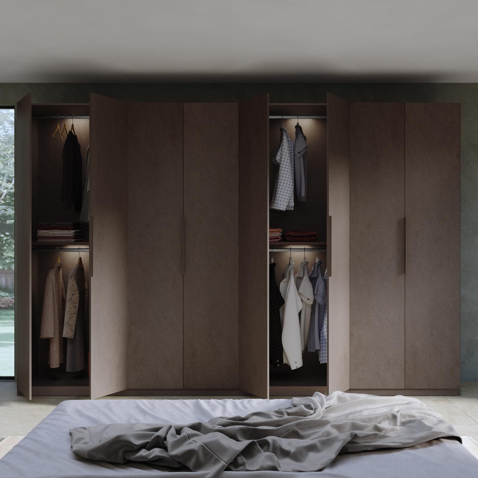 Armadio battente 364x240h cm 8 ante reversibili con soft close bronzo - Codey