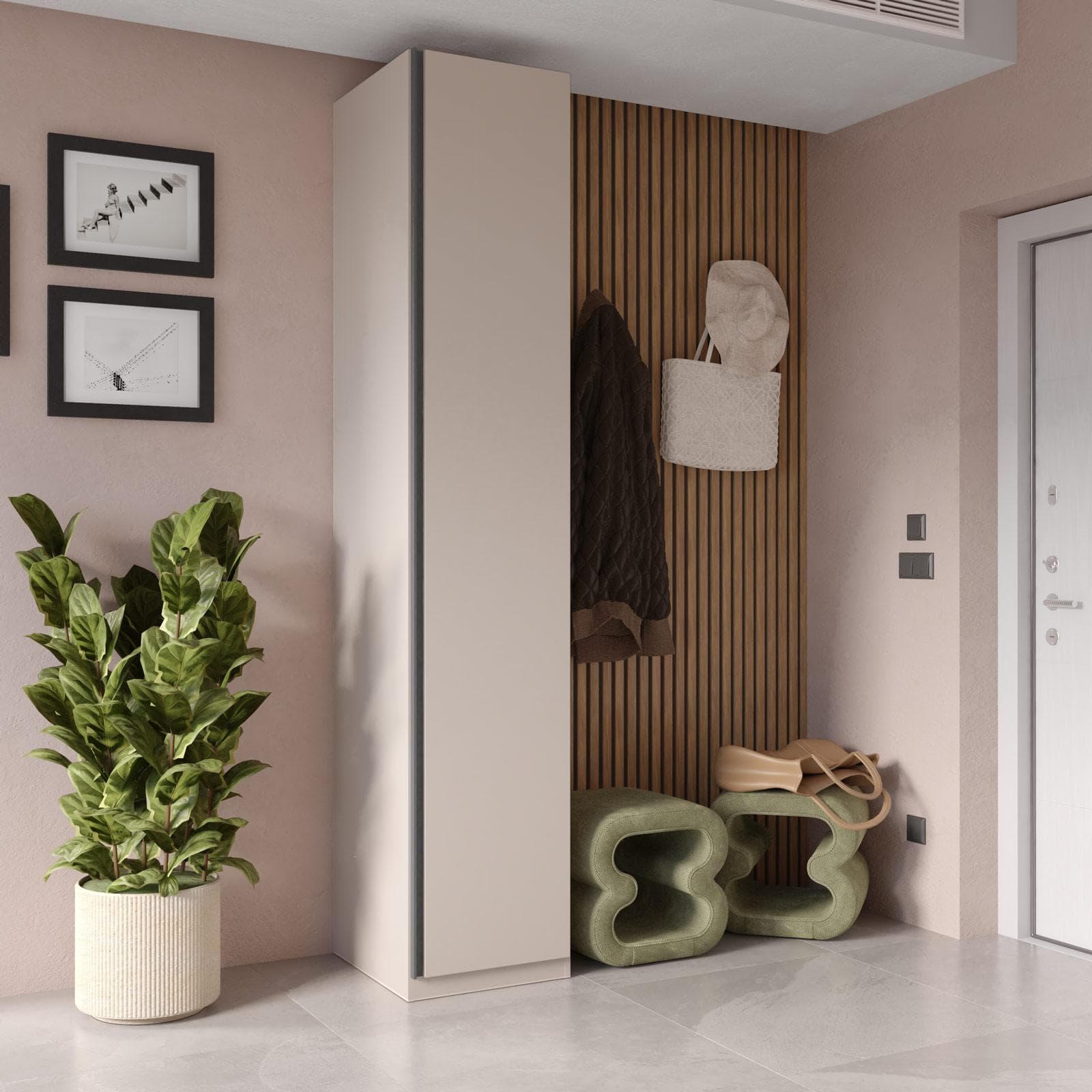Cappottiera 47x240h cm 1 anta reversibile con soft close cashmere e antracite - Berwin