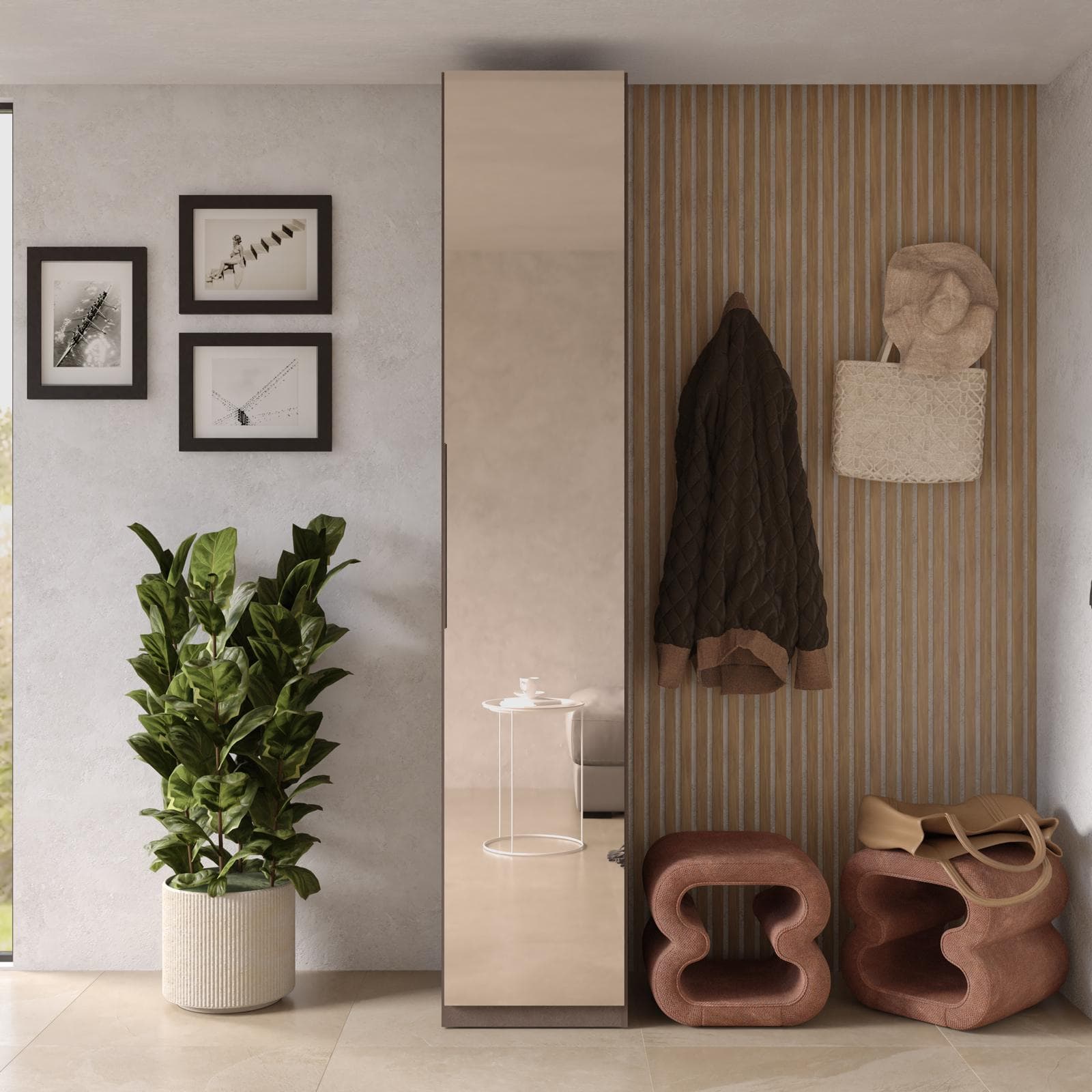 Cappottiera 47x240h cm 1 anta reversibile con specchio bronzato e soft close bronzo - Codey