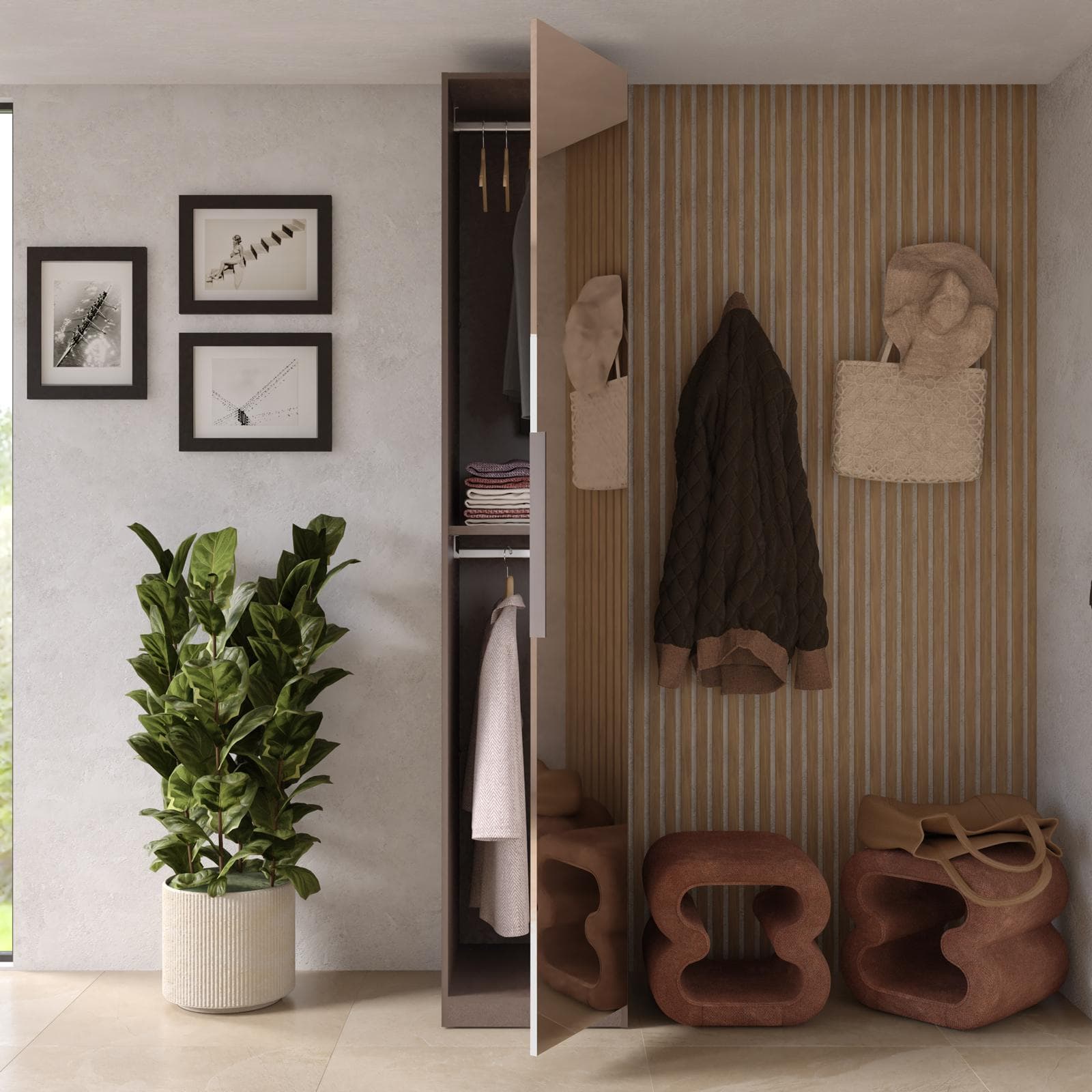 Cappottiera 47x240h cm 1 anta reversibile con specchio bronzato e soft close bronzo - Codey