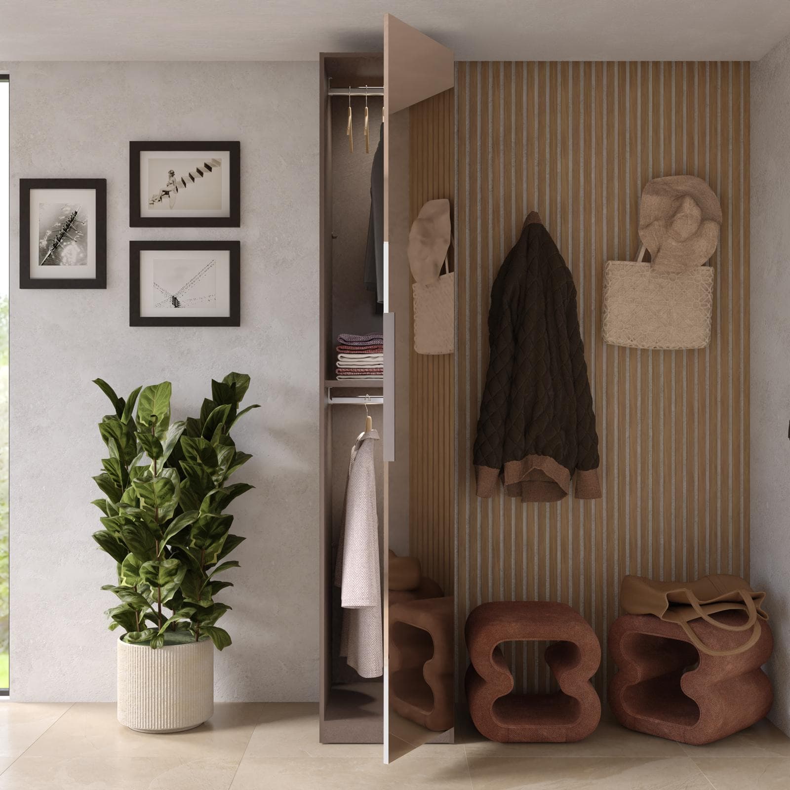 Cappottiera 47x240h cm 1 anta reversibile con specchio bronzato e soft close bronzo - Codey