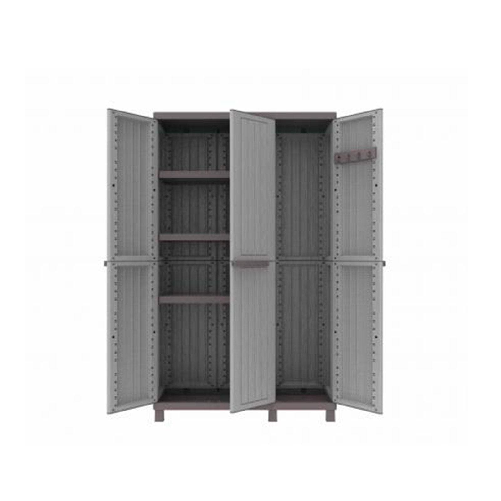 Armadio in resina 170h cm multifunzione per esterni 3 ante grigio
