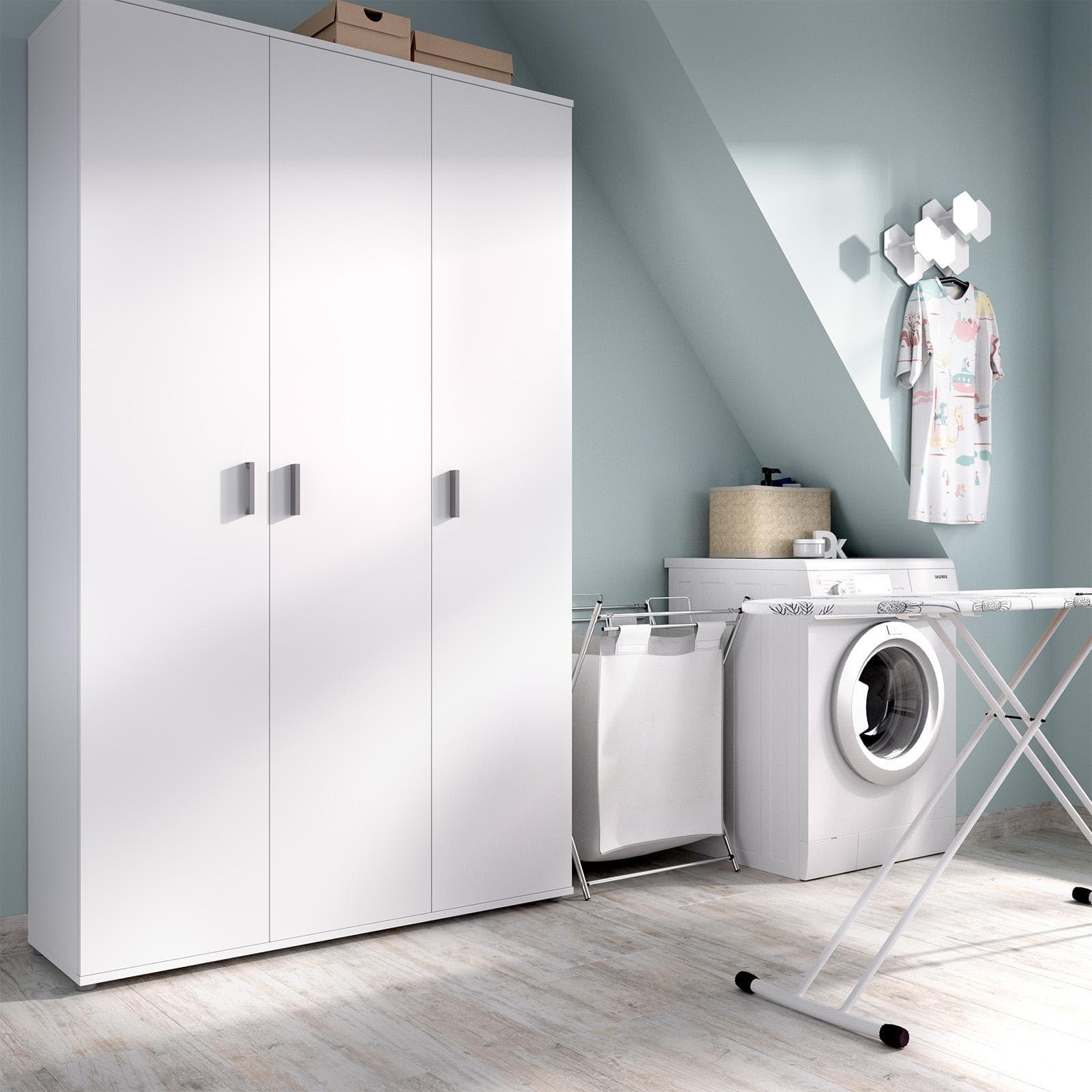 Armadio 116x190 h cm in legno bianco con 4 ripiani e un vano verticale - Dagen