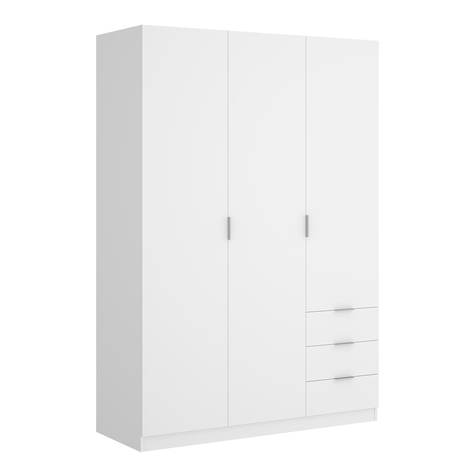Armadio 121x184h cm con 3 ante e cassetti in legno bianco - Axel