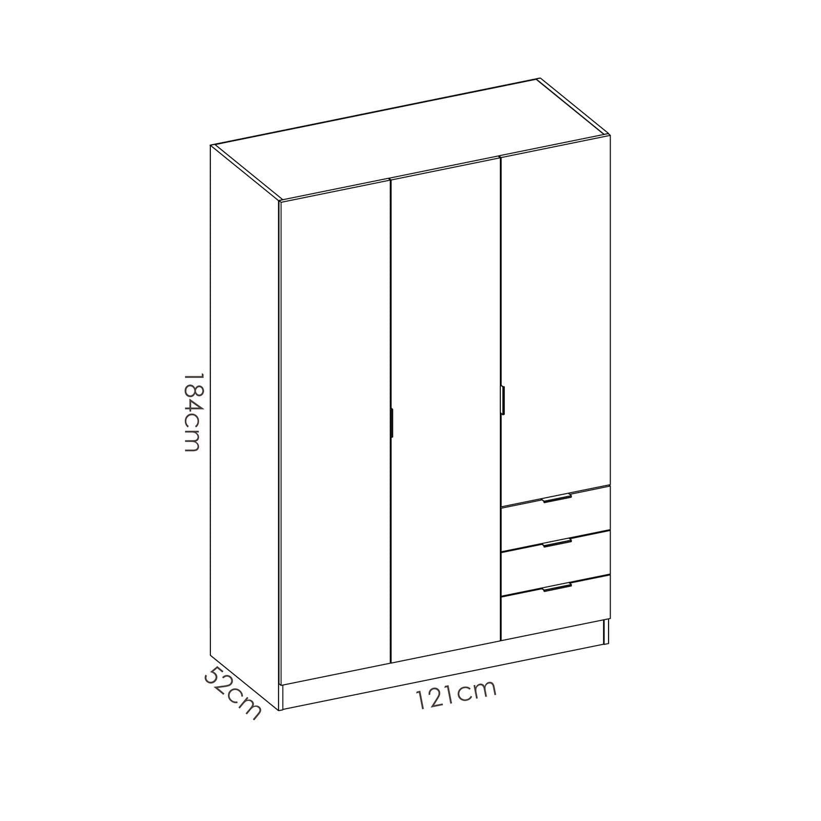 Armadio 121x184 h cm con 3 ante e cassetti in legno naturale - Axel