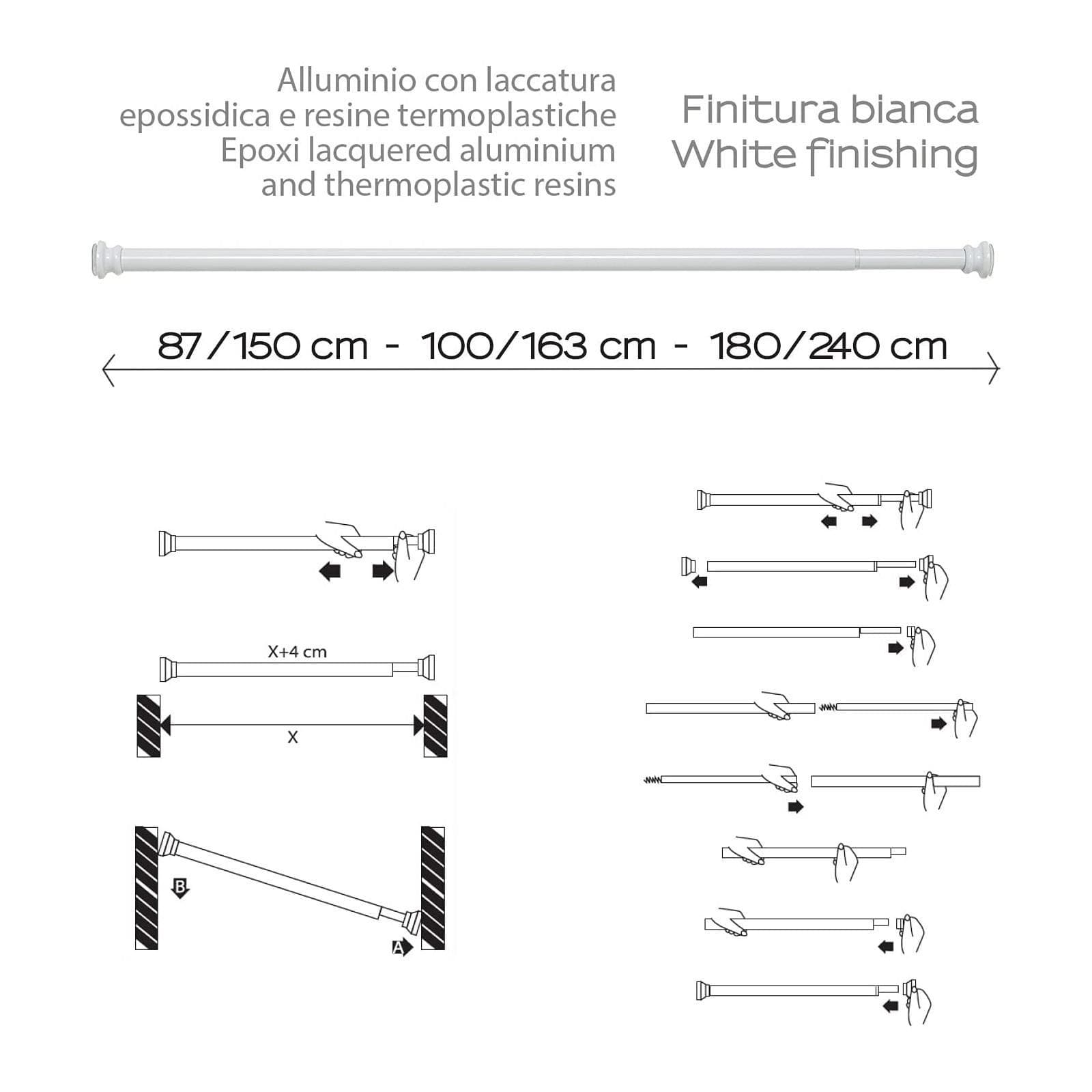 Asta in alluminio bianco estensibile per tenda doccia - Gedy