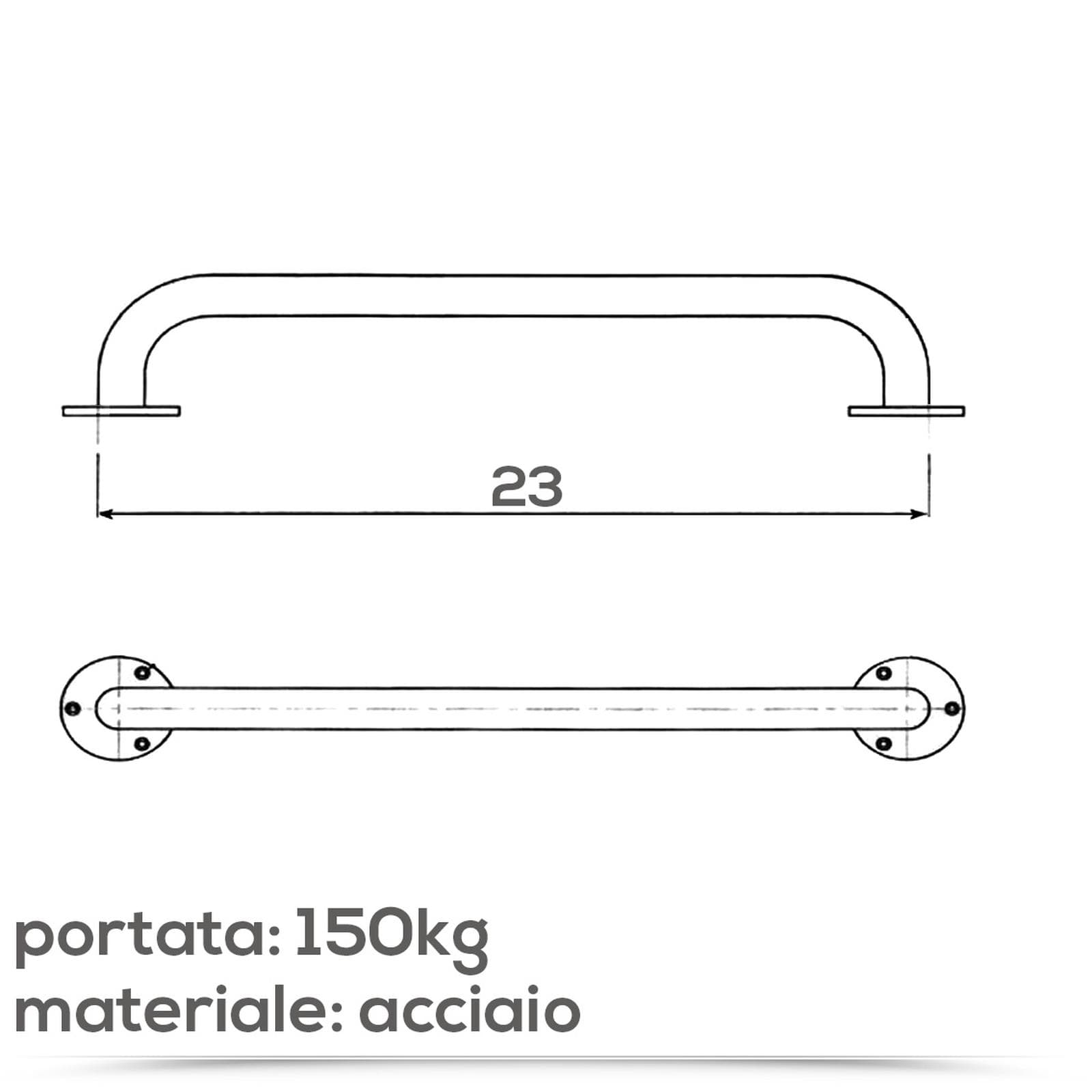 Maniglione di sicurezza 23 cm per bagno in acciaio cromato