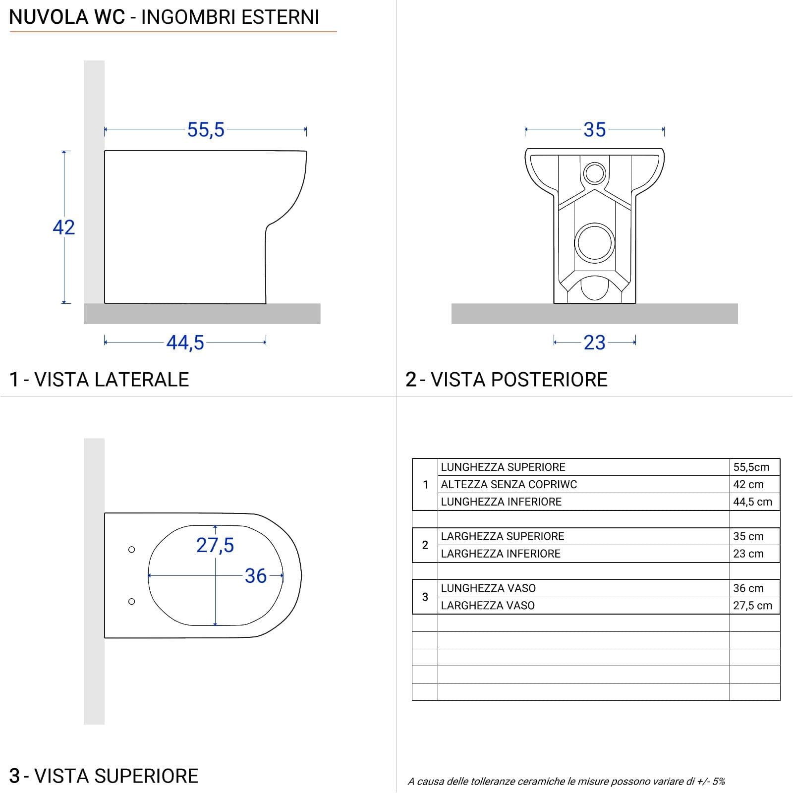 Azzurra Nuvola wc singolo water con sedile coprivaso con scarico traslato filoparete