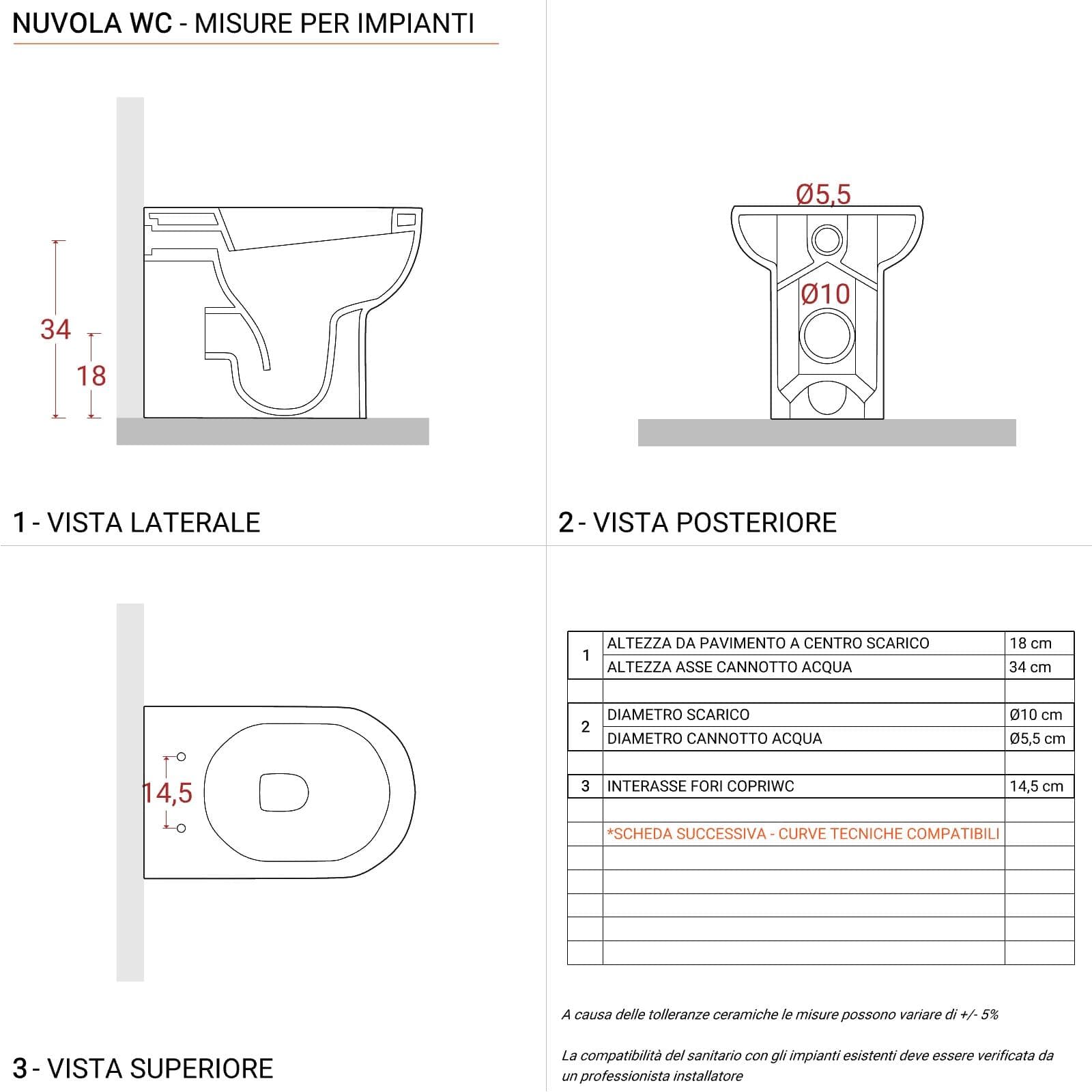 Azzurra Nuvola wc singolo water con sedile coprivaso con scarico traslato filoparete