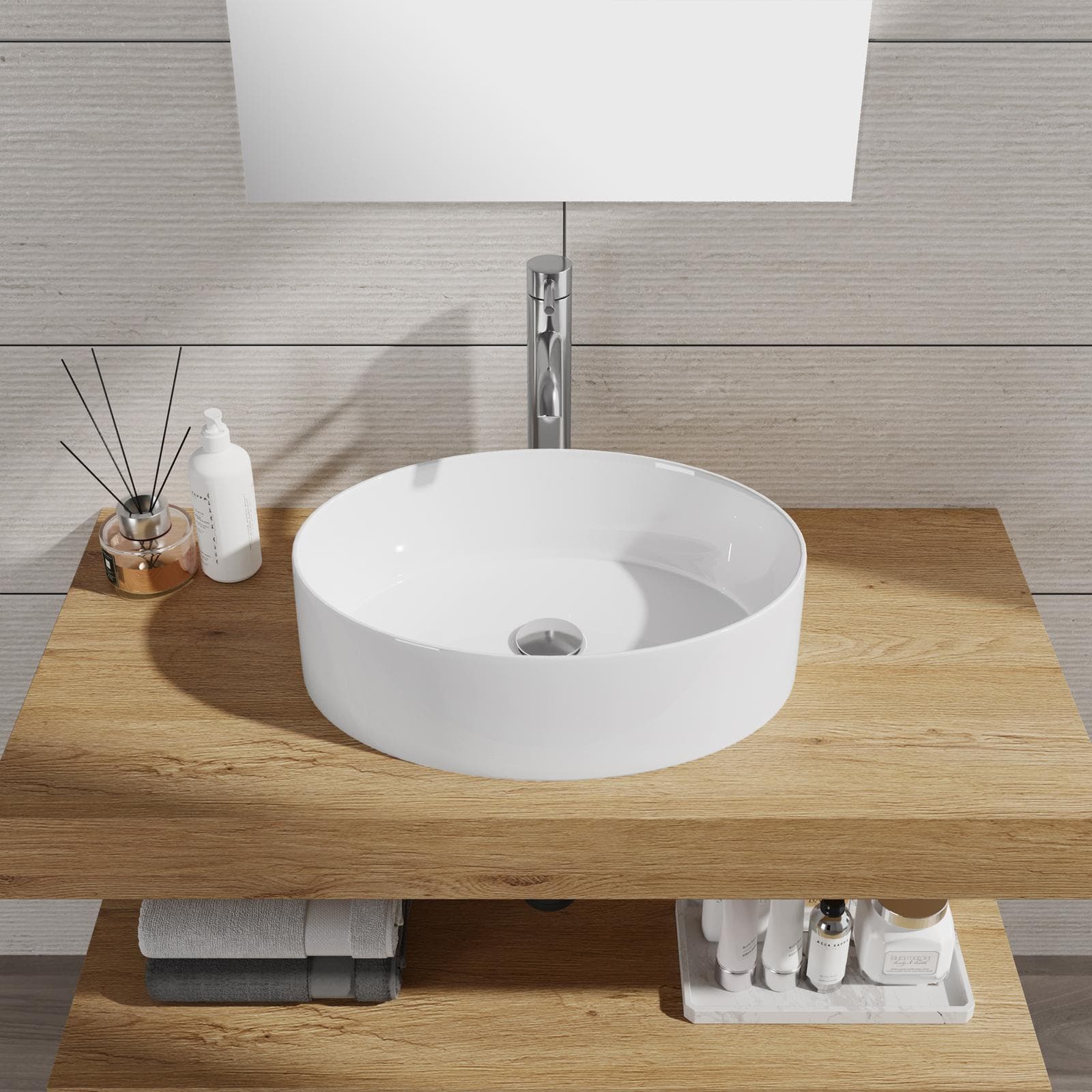 Bacinella d'appoggio lavabo ovale 50 x 35,5 cm in ceramica bianco lucido