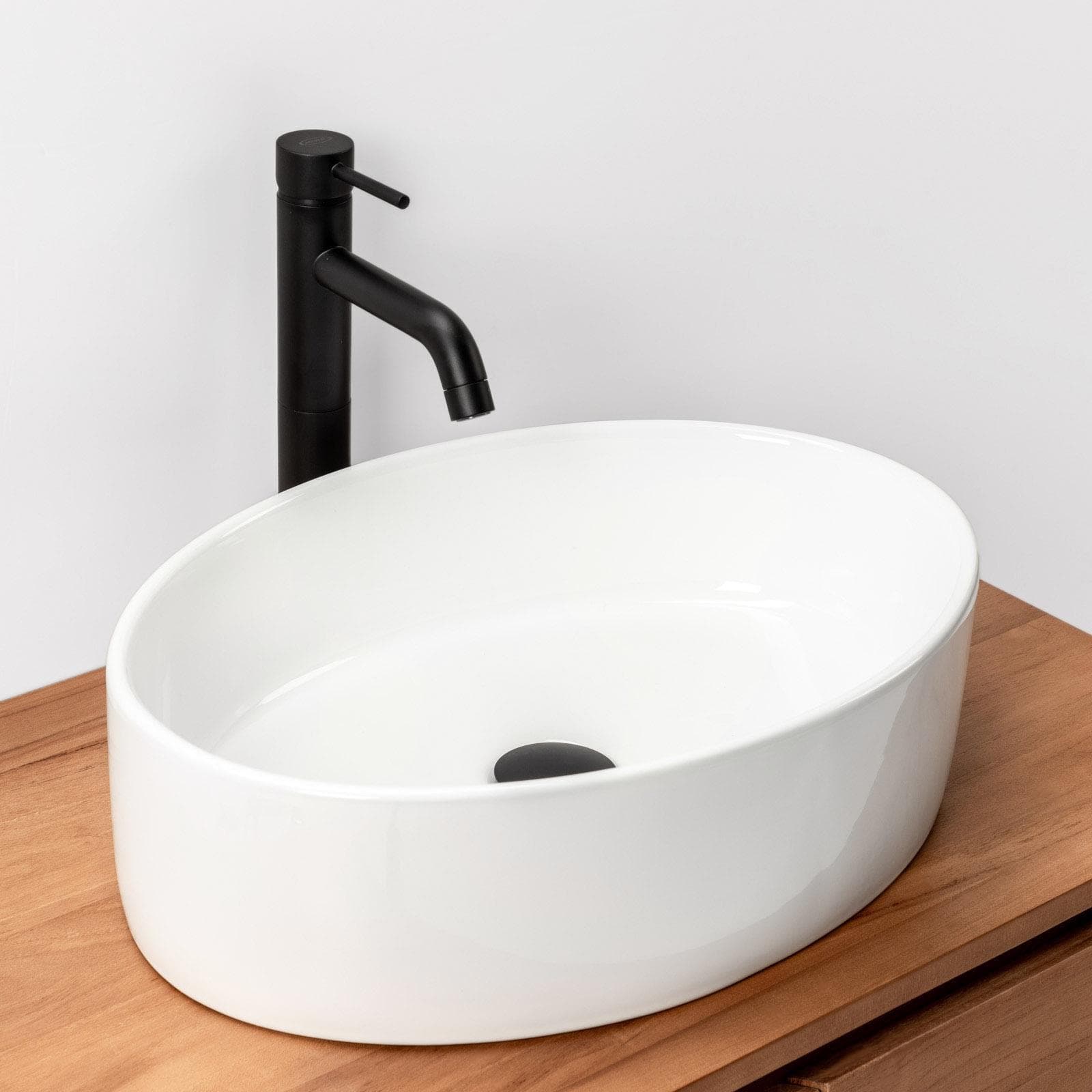 Bacinella d'appoggio lavabo ovale 50 x 35,5 cm in ceramica bianco lucido