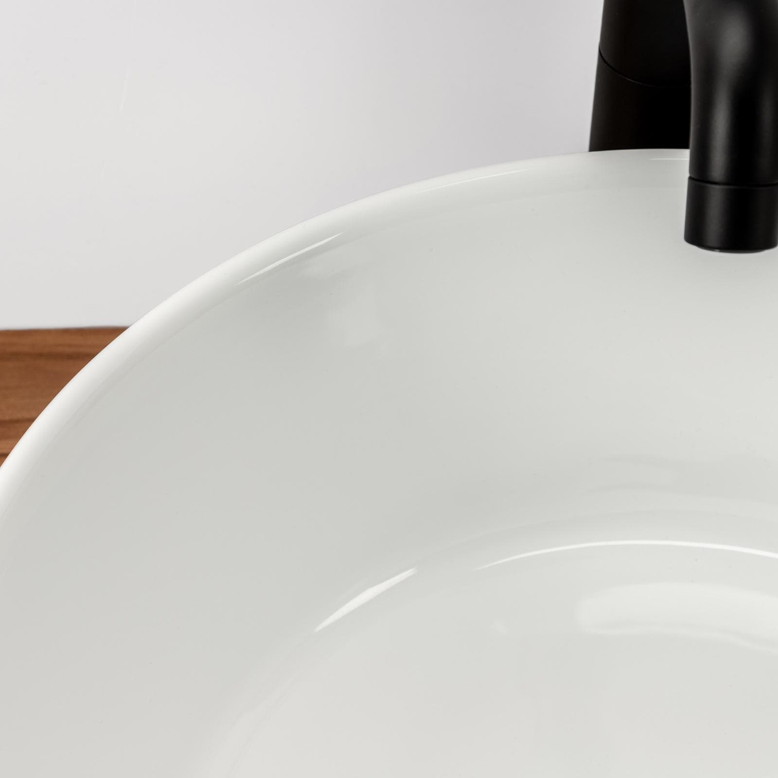 Bacinella in ceramica lavabo d'appoggio tondo 40 cm bianco lucido in ceramica