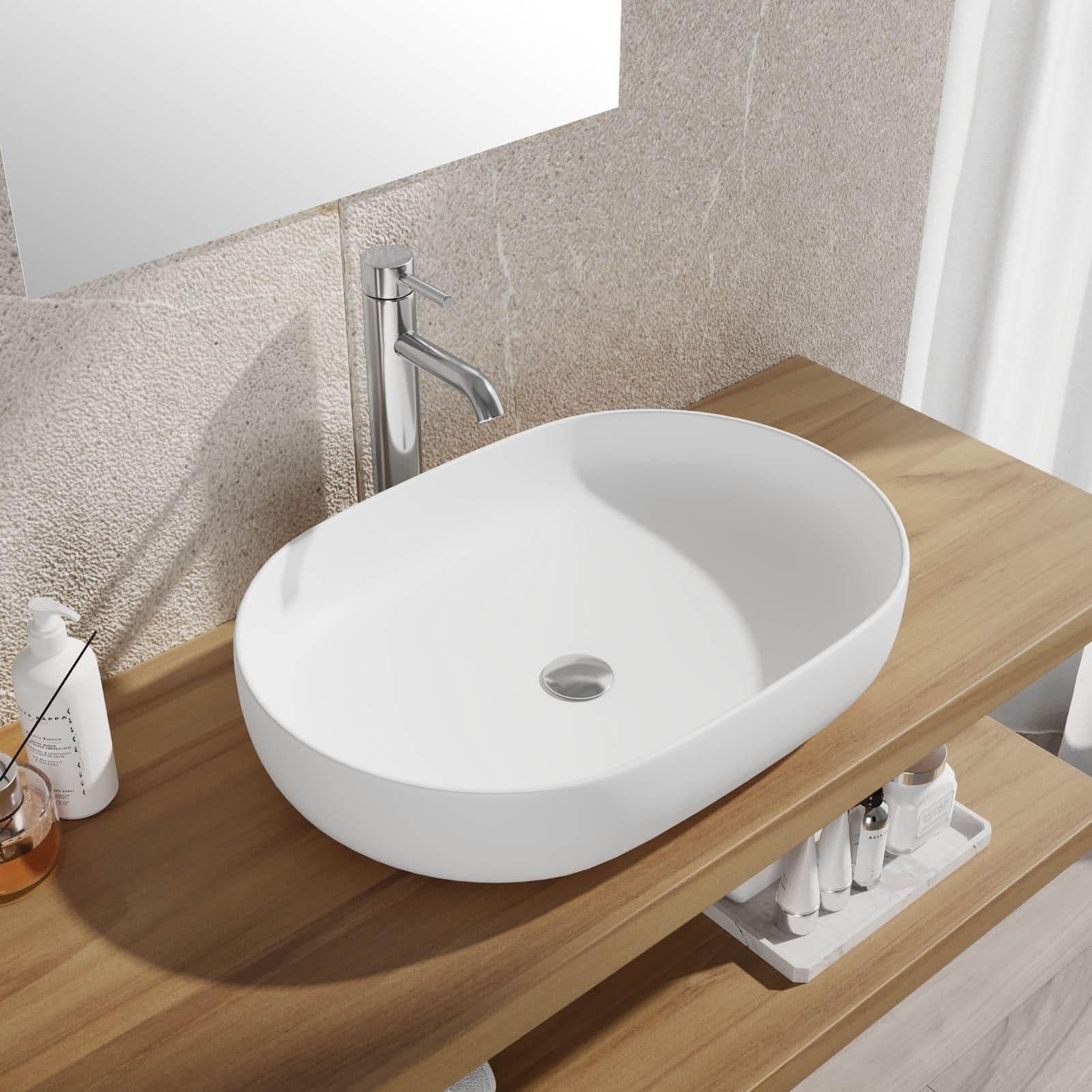Lavabo d'appoggio 60x42 cm slim in ceramica bianco opaco